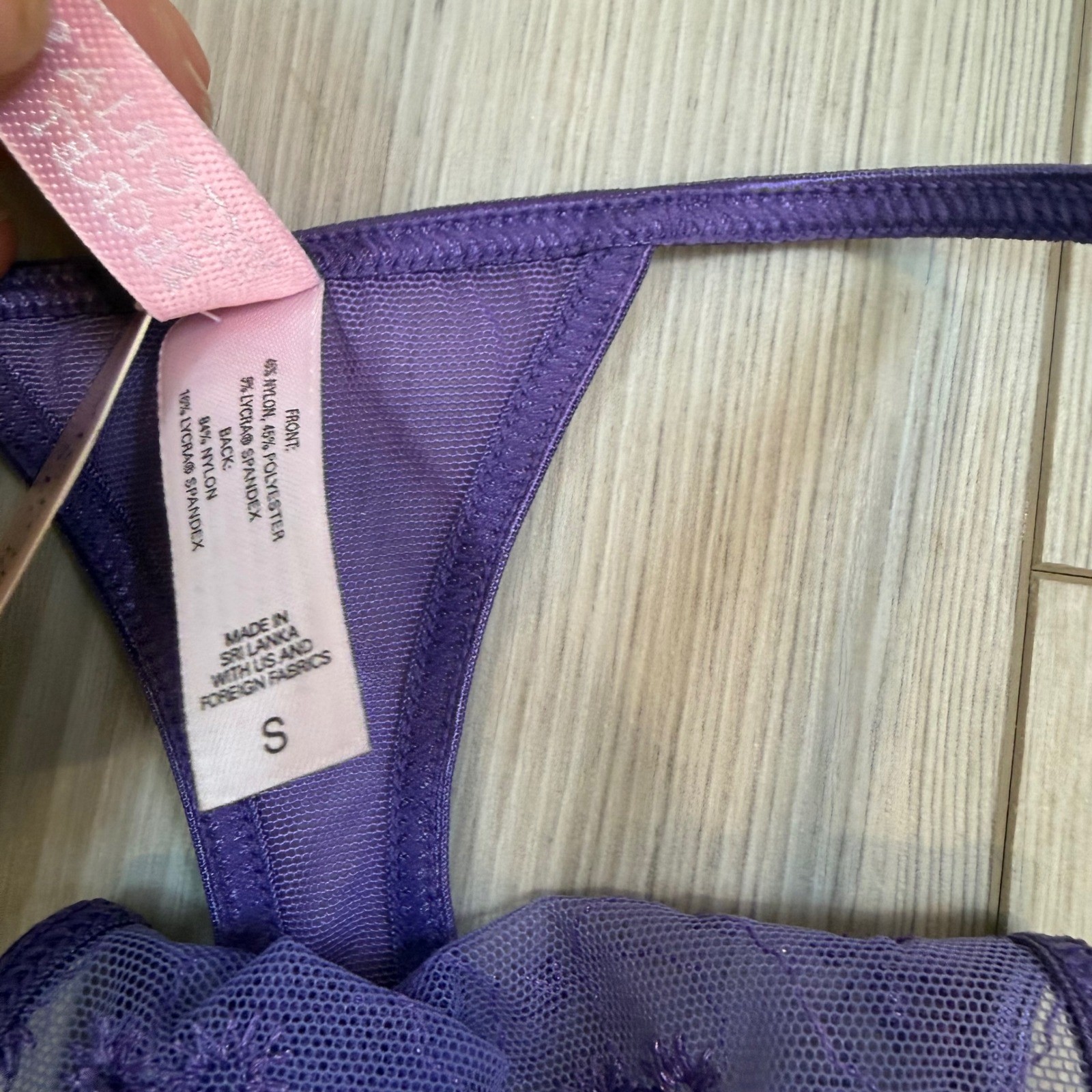 Vintage 2001 Victoria&rsquo;s Secret Purple Floral Mesh Sequin Thong V-String NWT S