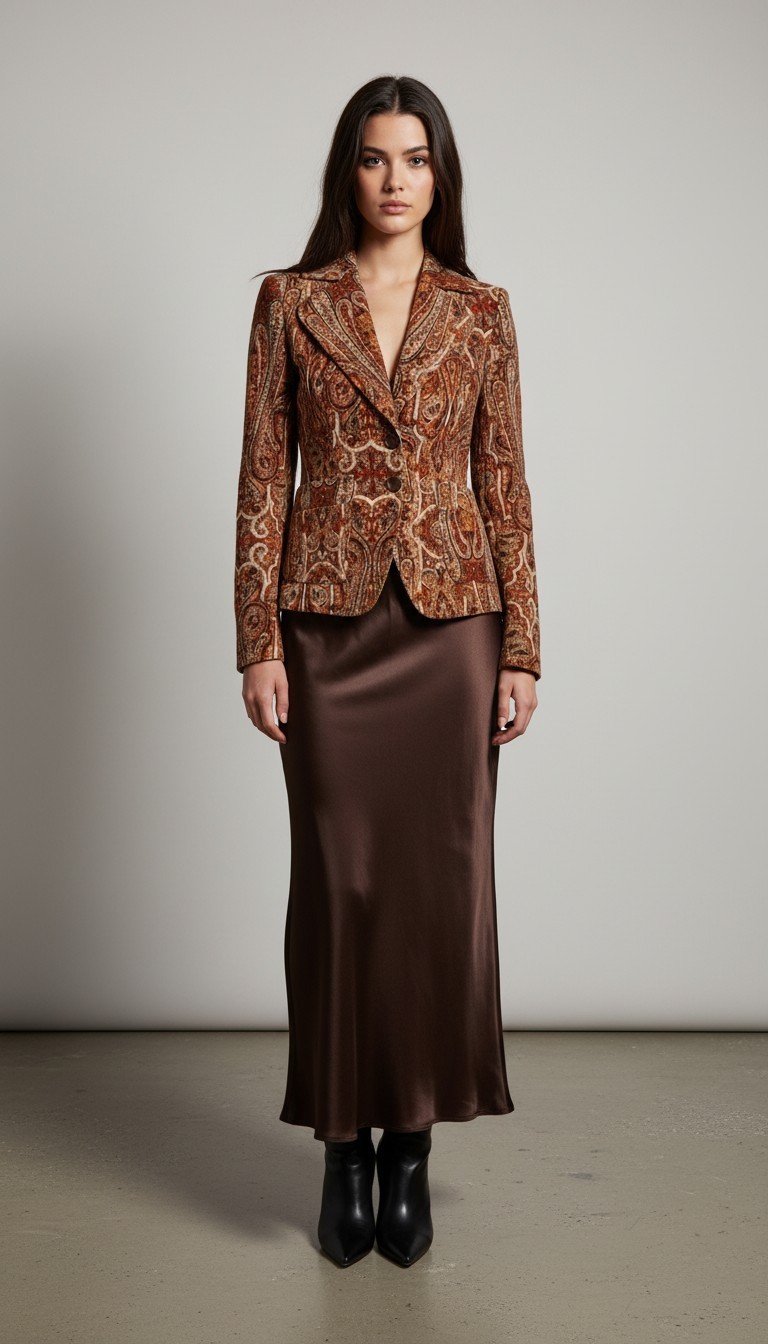 Vintage Paisley Corduroy Blazer Jacket Brown Boho 70s Style Sz S No Tags