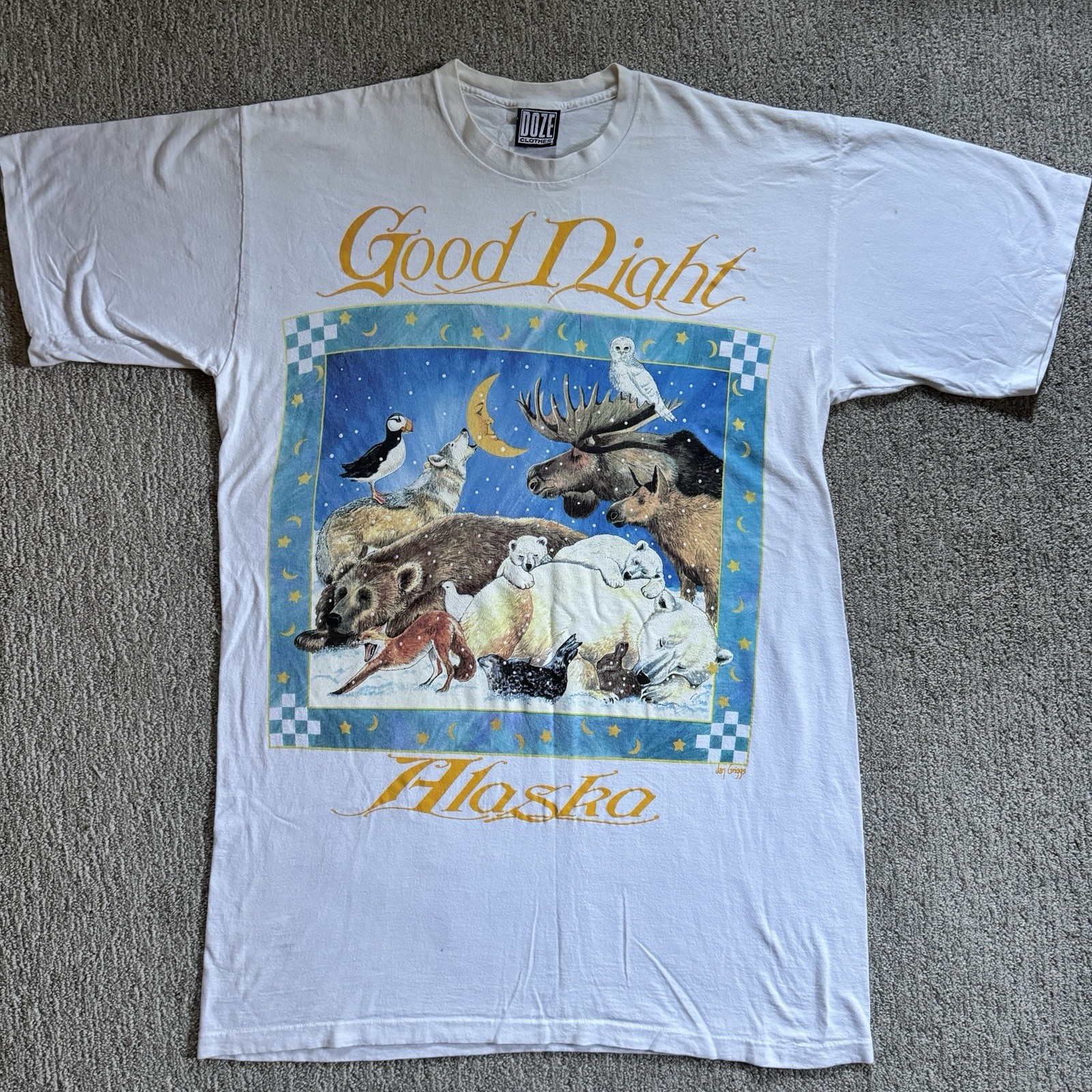 Vintage Women&rsquo;s Sleep T-shirt OSFA Good Night Alaska Wildlife Nature Pajama