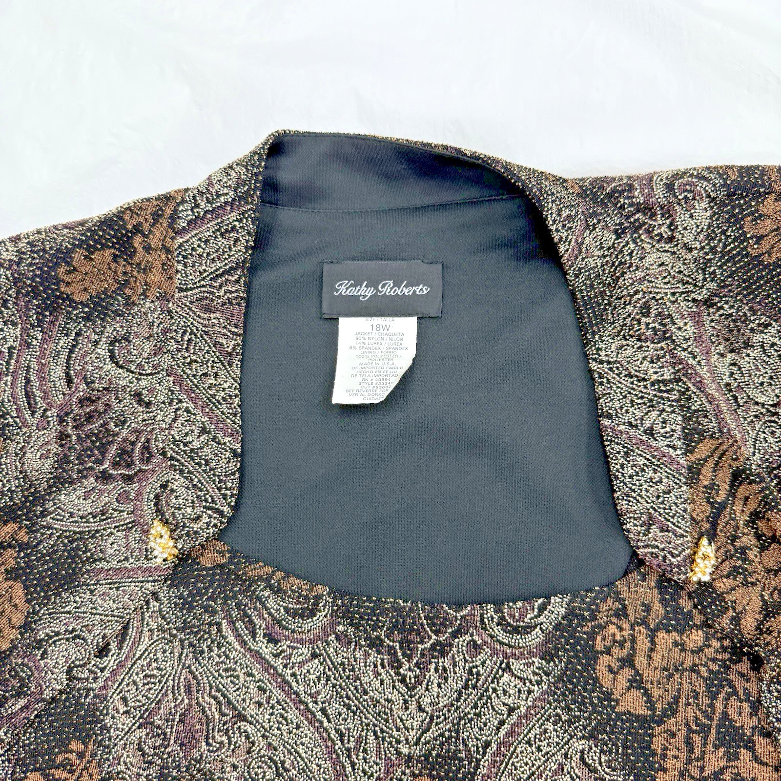 Kathy Roberts Size 18W Top Jacket w/ Cami 2 in 1 Look Paisley Sparkle Design