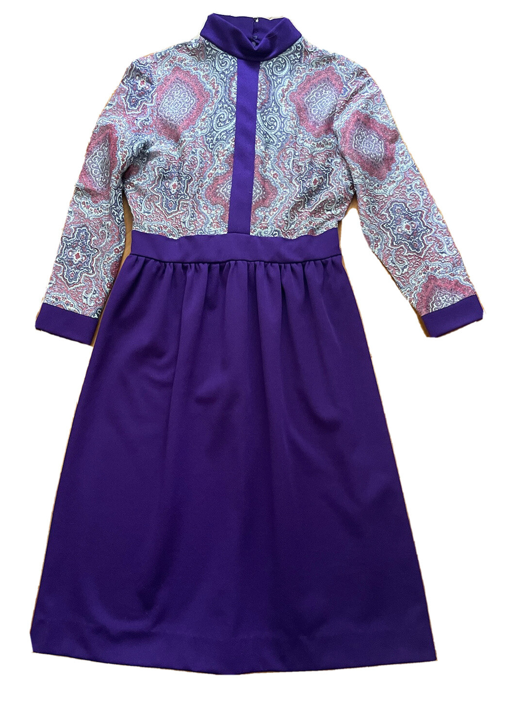Carol Craig Vintage Metallic Silver Purple Dress Long Sleeve Gown Size 14 small