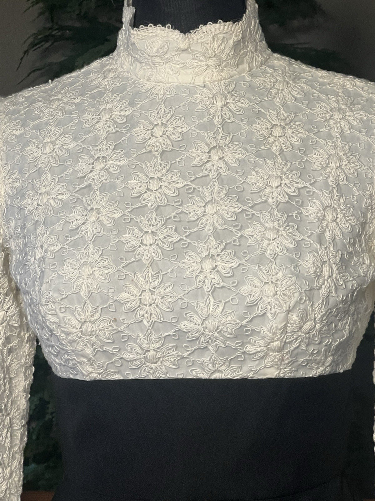 Vintage Custom Made Black Ivory Lace Maxi Dress Front Zip Mod Boho Prairie