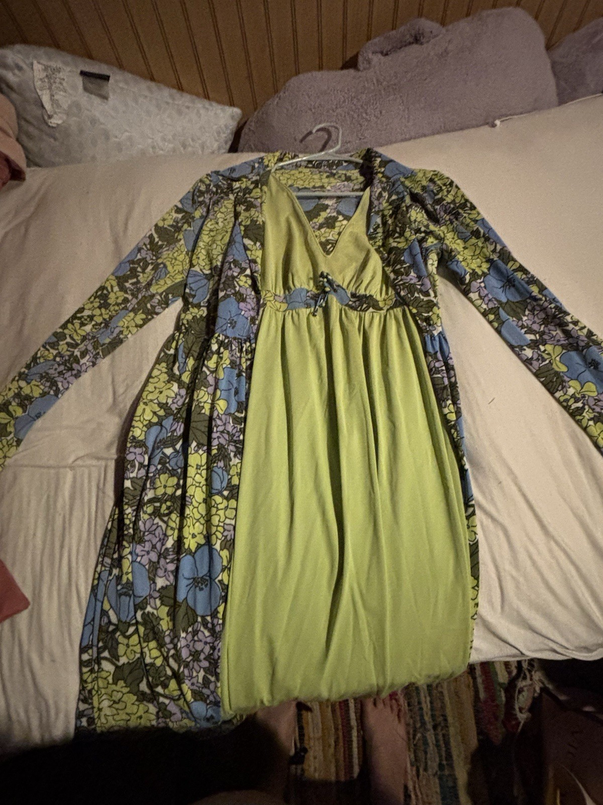Vintage 70s Warners Retro Psychedelic Floral Dress And Robe Set Size M-L