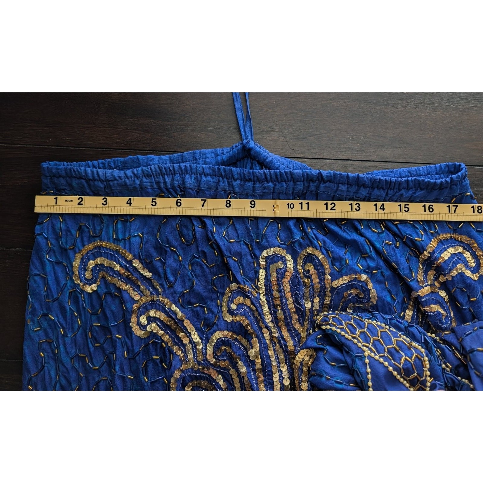 VTG Silk 3Pc Set Beaded Sequin Top Skirt Royal Blue Gold Art Deco Mermaidcore