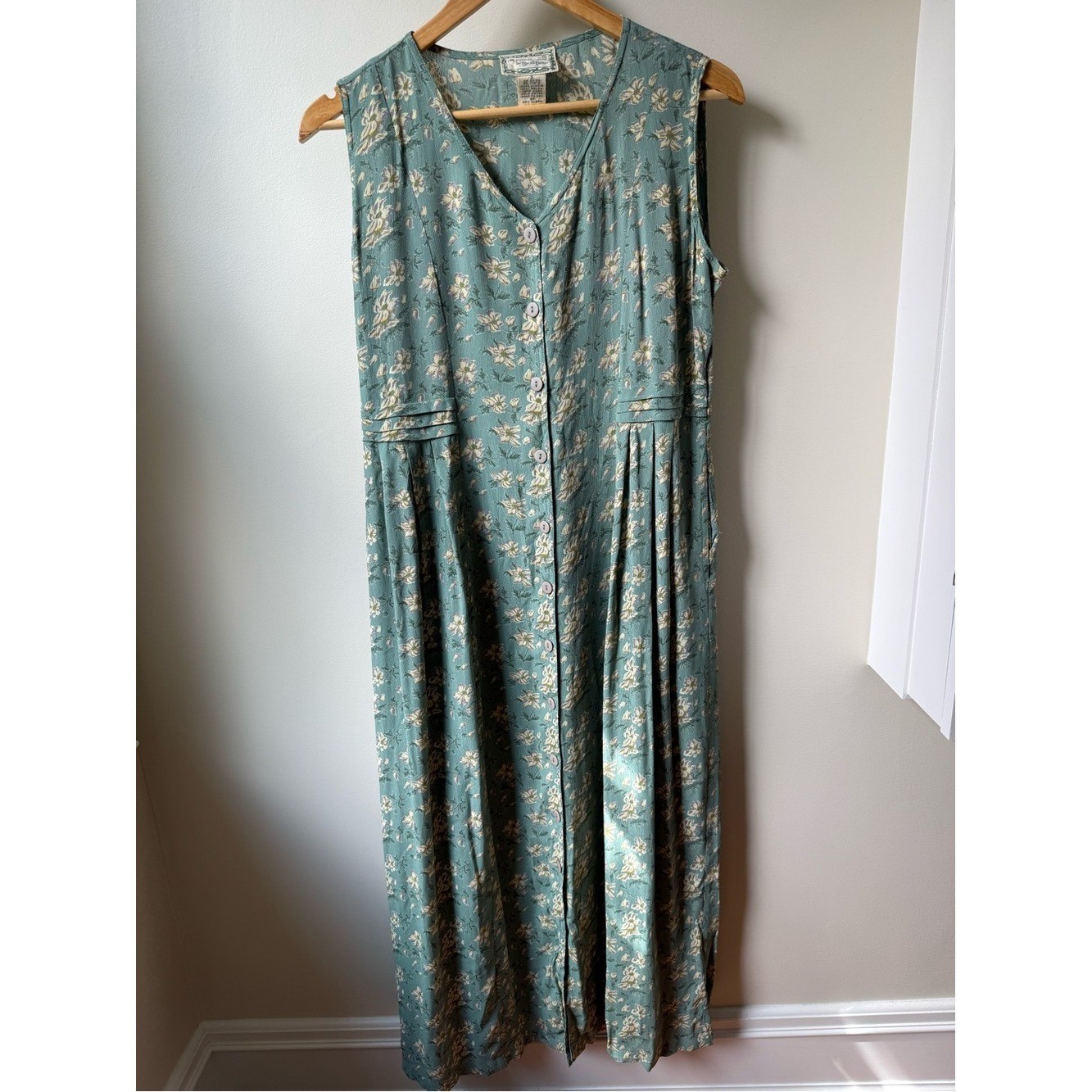 APRIL CORNELL Vintage Floral Maxi Dress 90s Cottagecore Prairie Romantic Green S