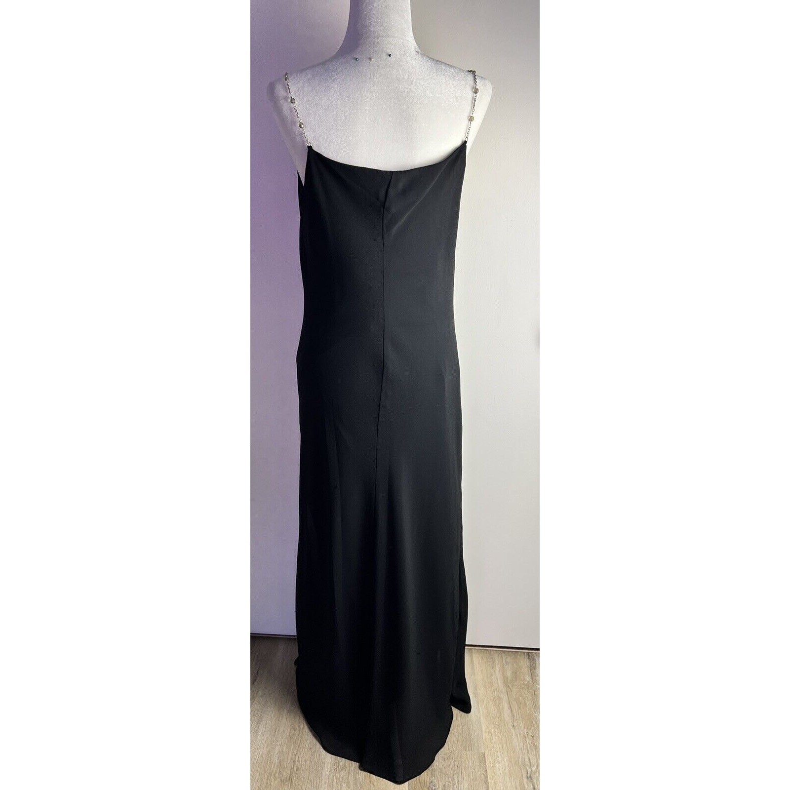 Scott McClintock 1980’s Black Evening Gown Jeweled Chain Spaghetti Straps Sz 14