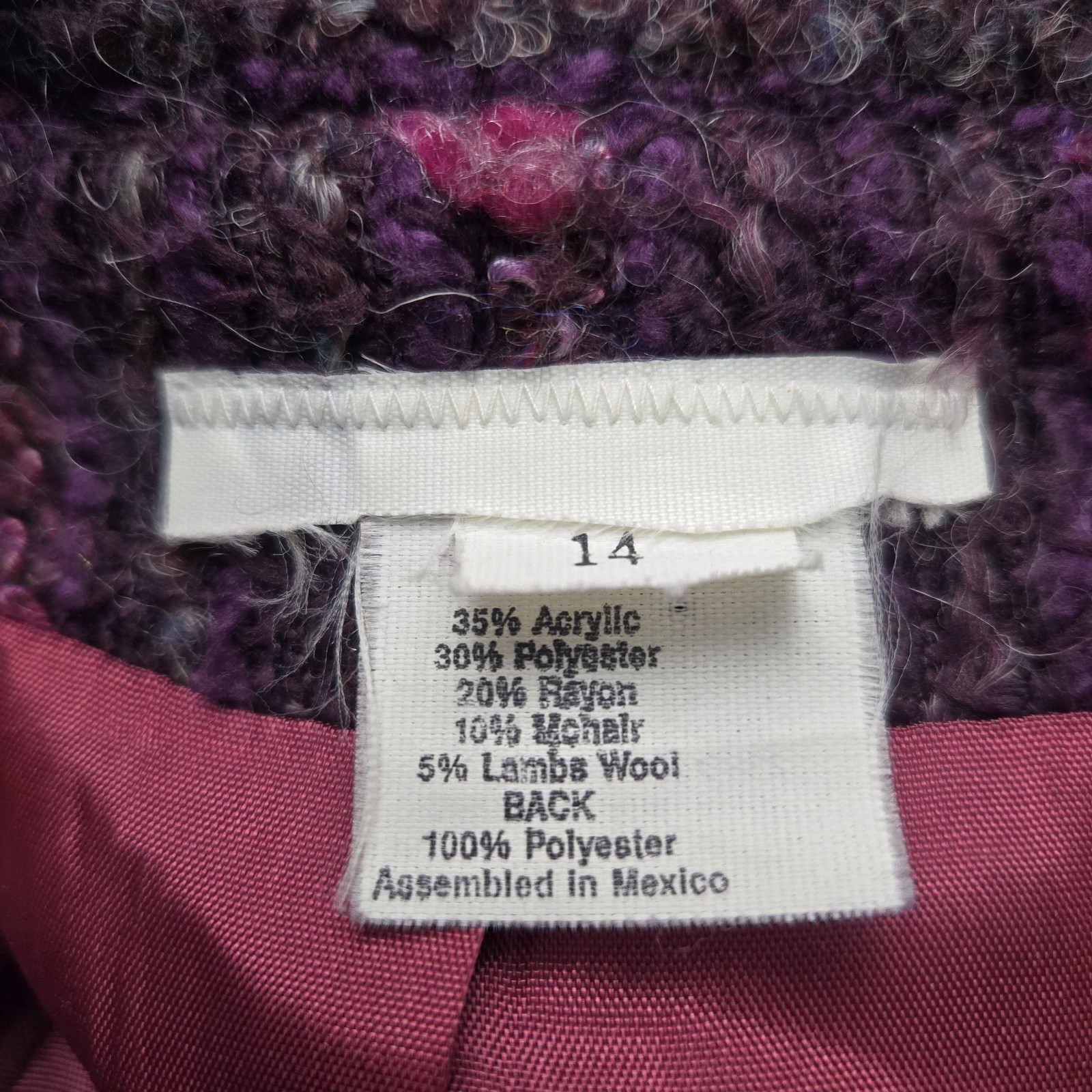 Vintage Devon Womens 14 Purple Texture Tweed Jacket Mohair Office Career Boho