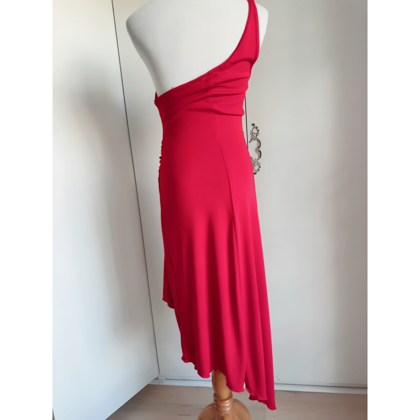 Vintage 90s One Shoulder Fitted Red Dress Size Medium Made USA Formal Party