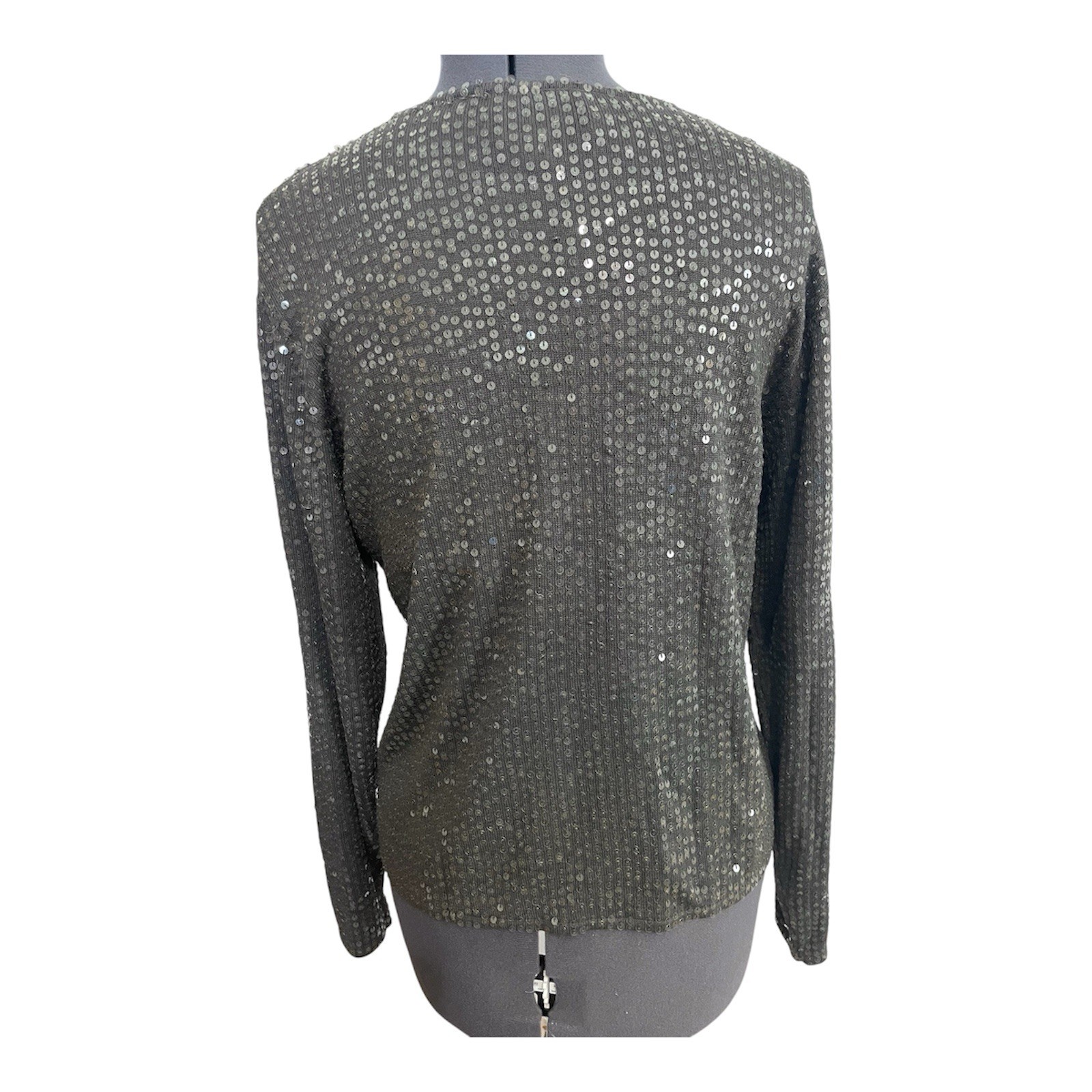 Vintage 80s Field Manor Sequin Sweater Size Large Gray Glam Rock Shiny Boho