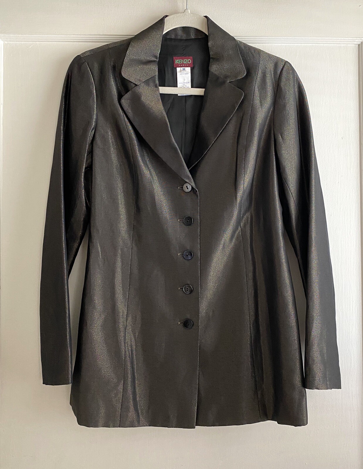Vintage Kenzo Paris Silk Blend Metallic Shine Blazer Jacket Size 38 XS S