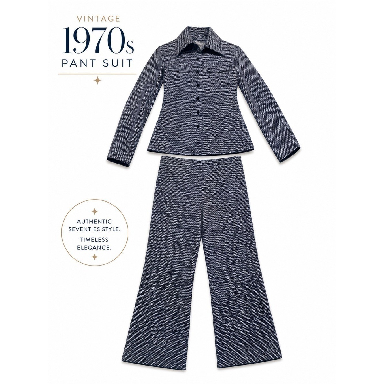 Vintage 70s Geometric Pant Suit Set High Waist Flare M