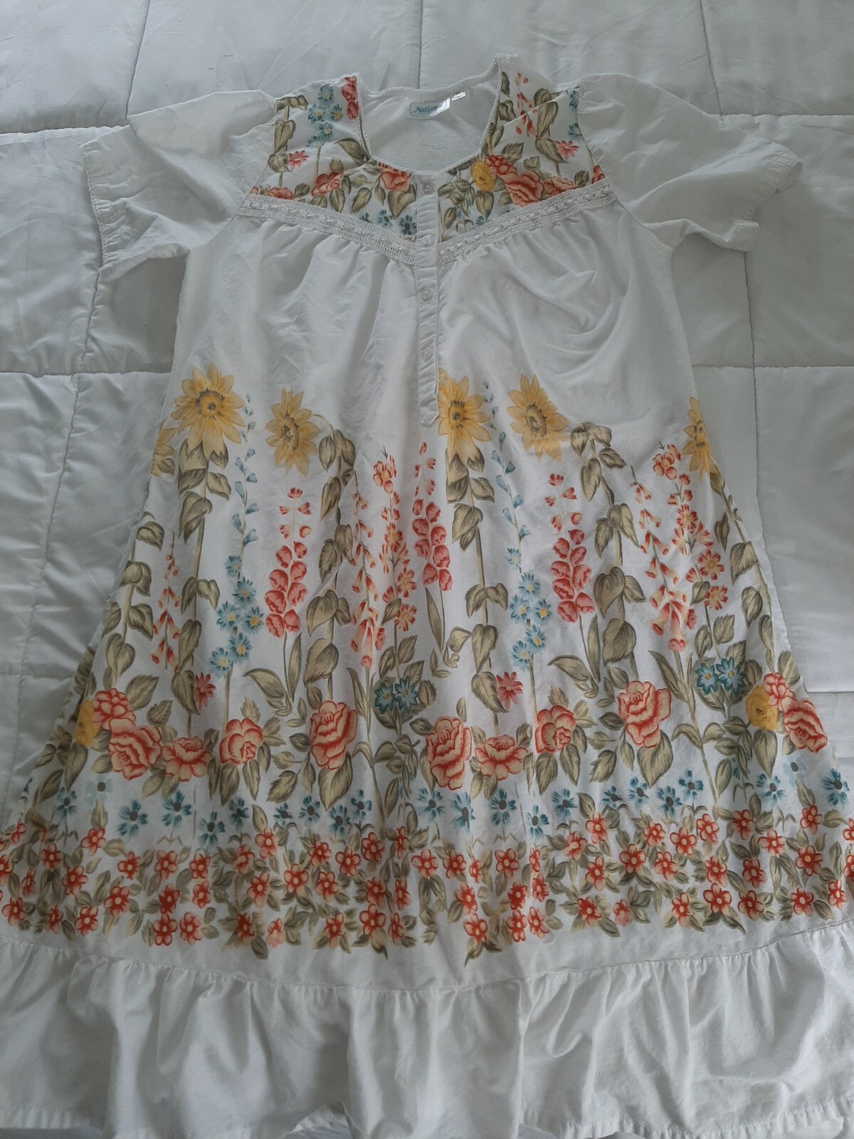 Vintage National House Dress Night Gown patio lounger size medium Sunflowers