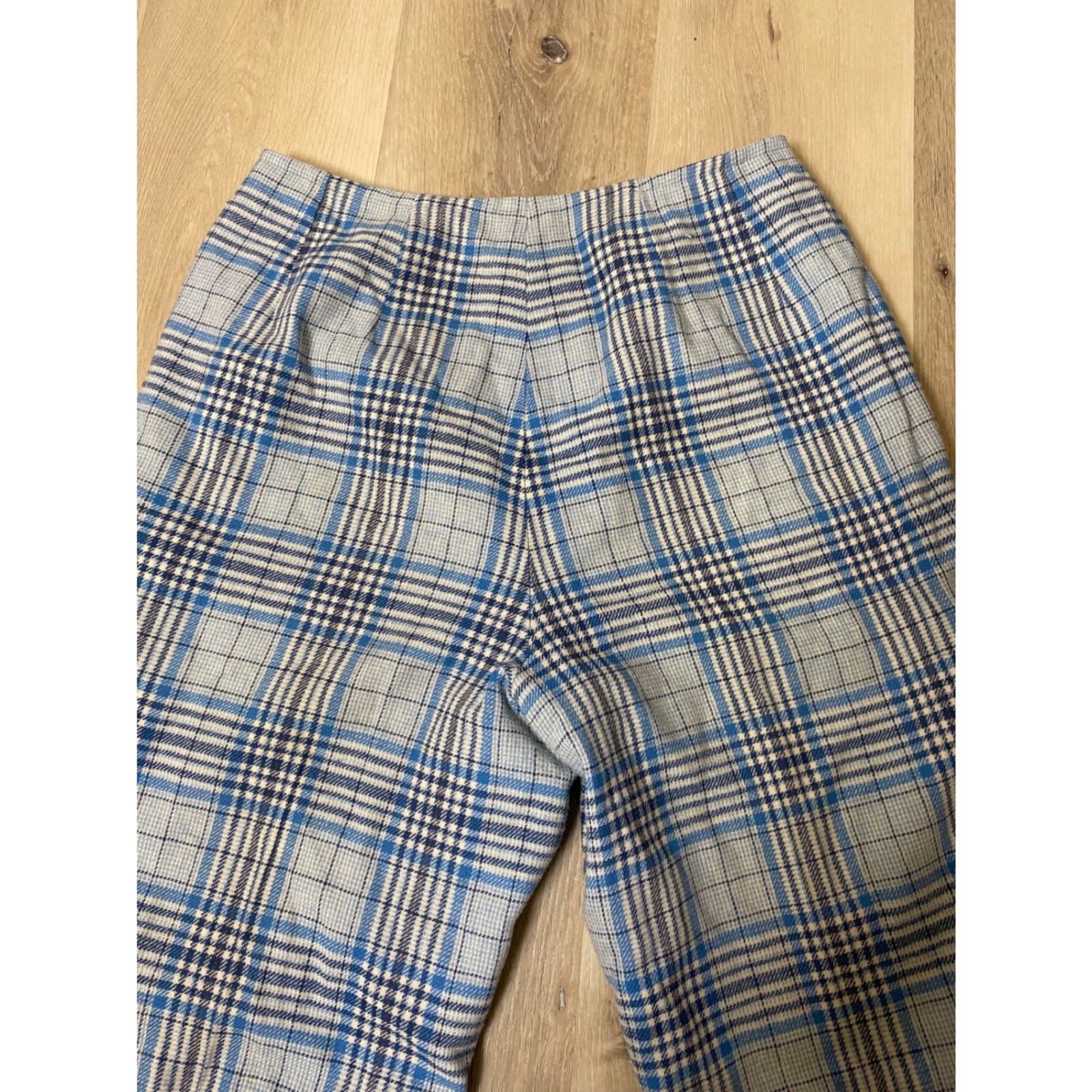 Vintage Young Pendleton 1960s Blue Plaid Wool Wide Leg Trousers Lined Pants M