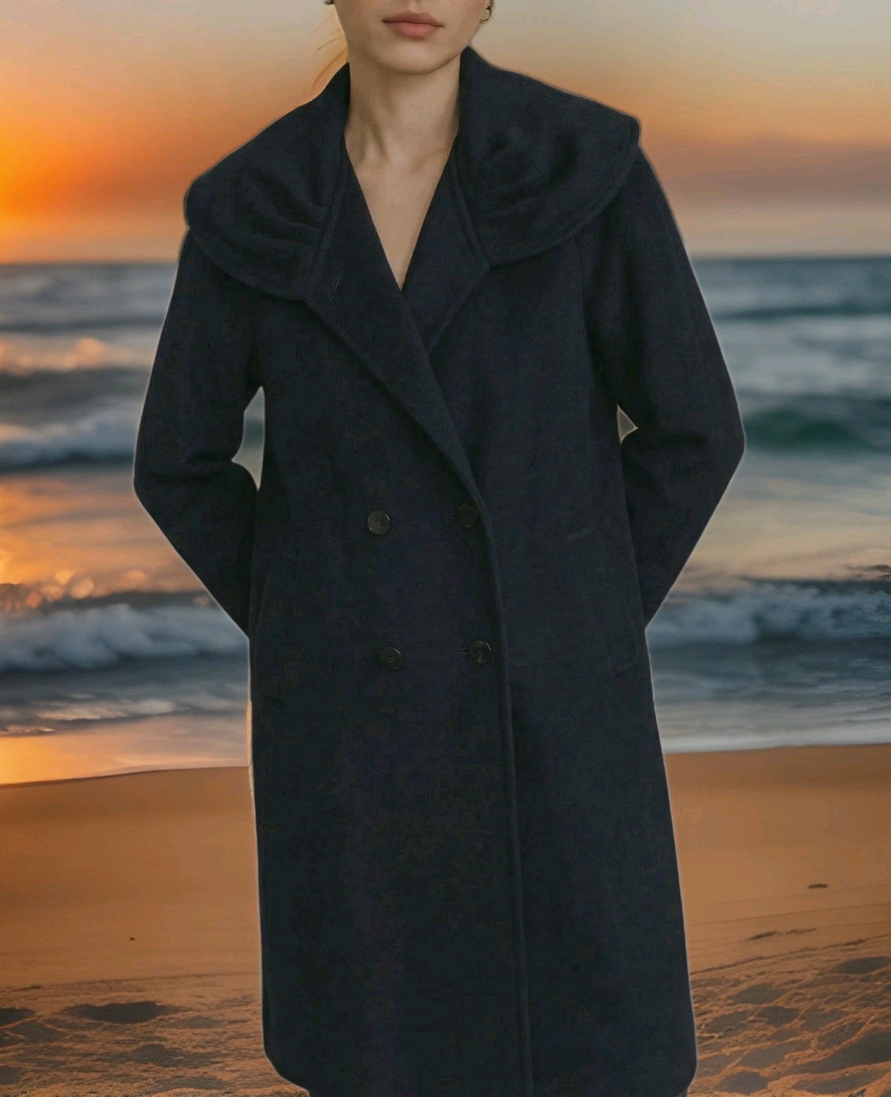 VTG A. Sachs Perlette Wool Overcoat Womens Shawl Collar L/XL Wool Black 80-90&rsquo;s