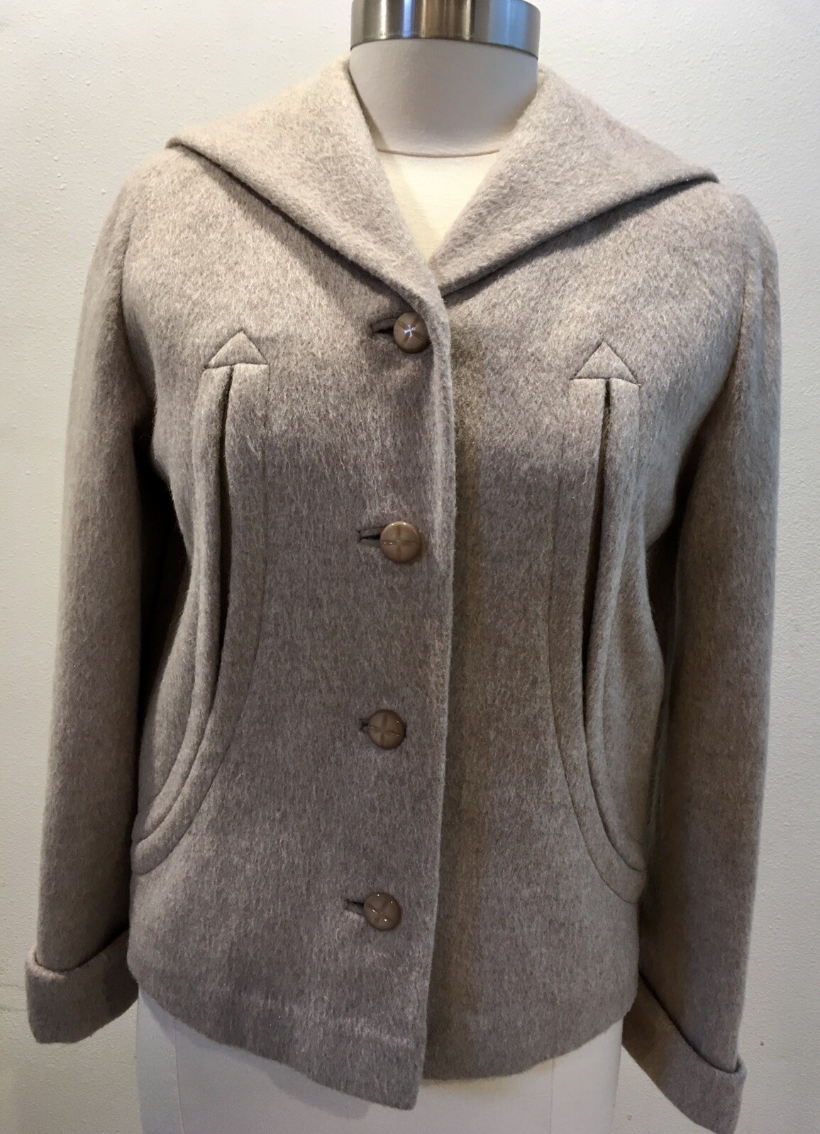Vintage Marcé Original Womens Mohair Coat Oatmeal Color Button Front