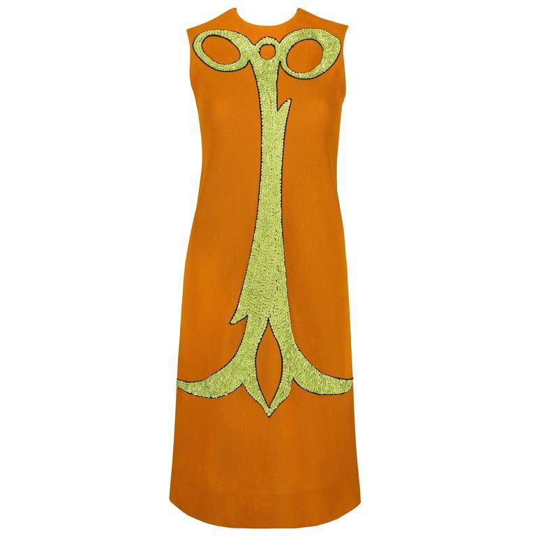 ALEXANDER&rsquo;S c.1960&rsquo;s Deep Goldenrod Sequin Embellish Mod Sleeveless Shift Dress