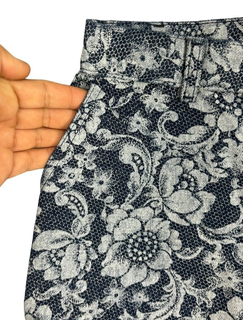 Vintage PIZZAZZ Women&rsquo;s All Over Lace Print Blue Denim PANTS 15/16 DEAD STOCK