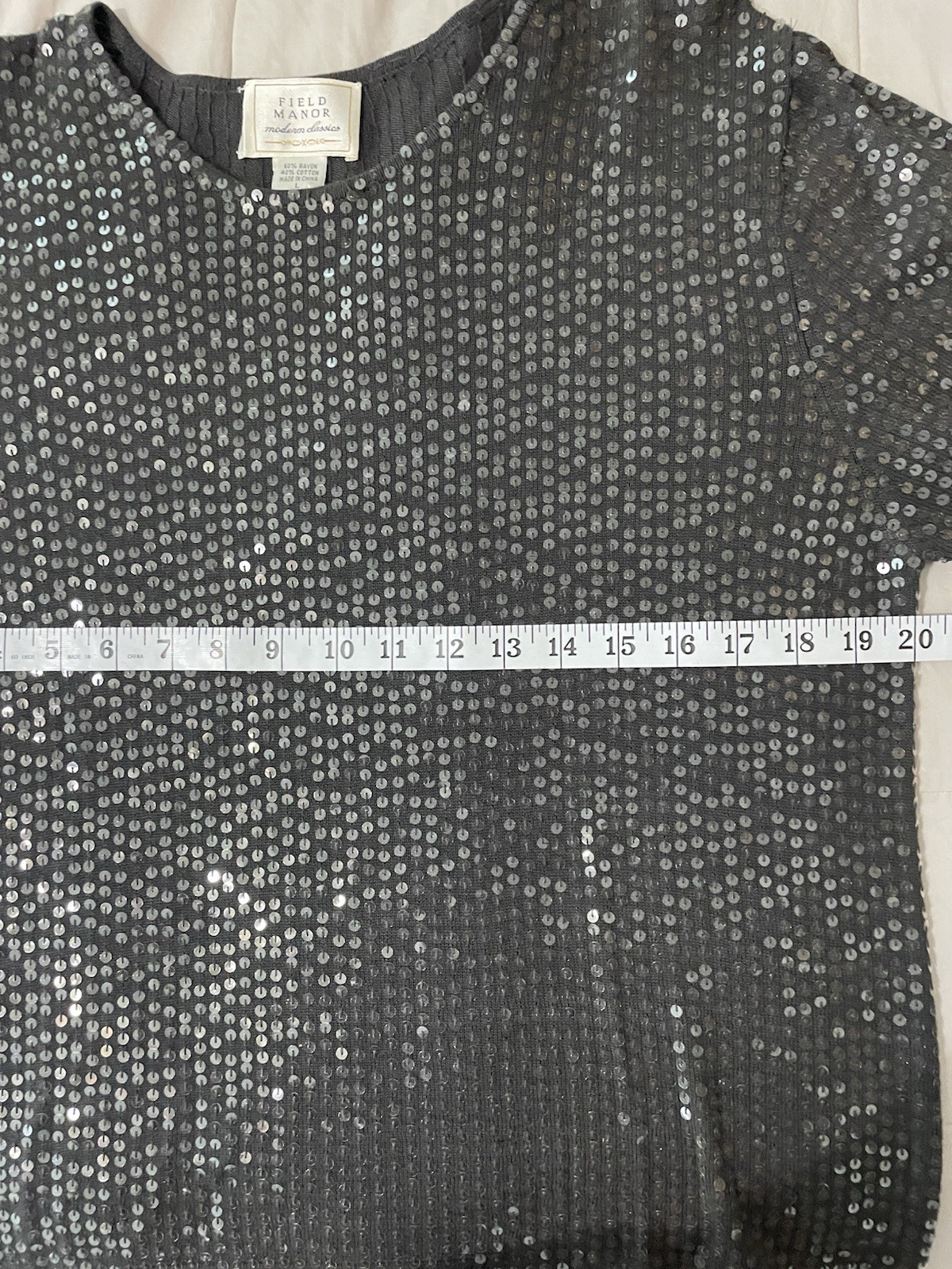 Vintage 80s Field Manor Sequin Sweater Size Large Gray Glam Rock Shiny Boho
