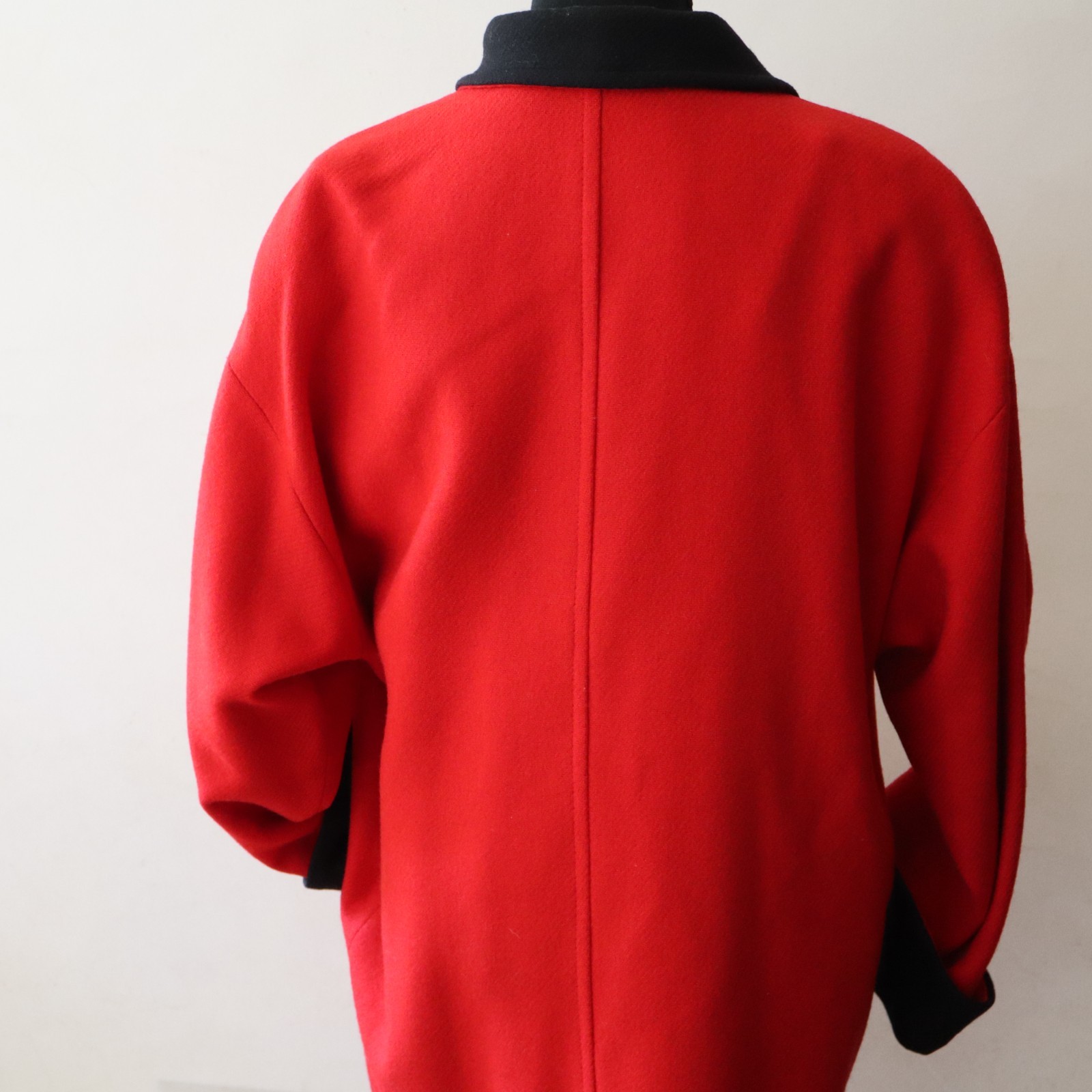 Vtg 1950s Virgin Wool Pendleton Mid Length Coat Red w Black Collar Sz Lg? USA!
