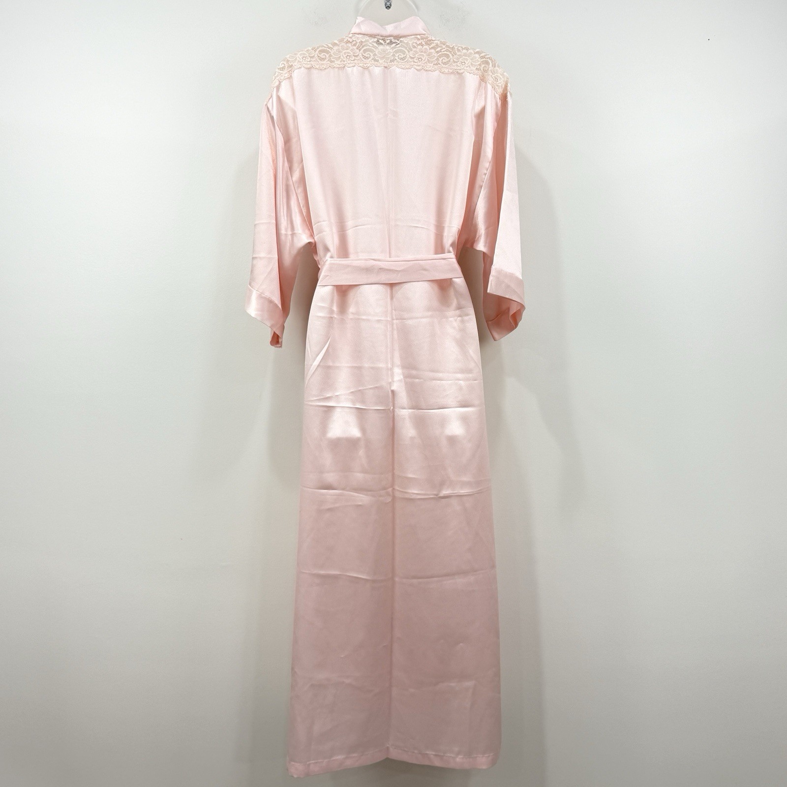 VTG Miss Elaine Satin Robe Womens M Pink Lace Cottagecore Modest Dainty USA Made