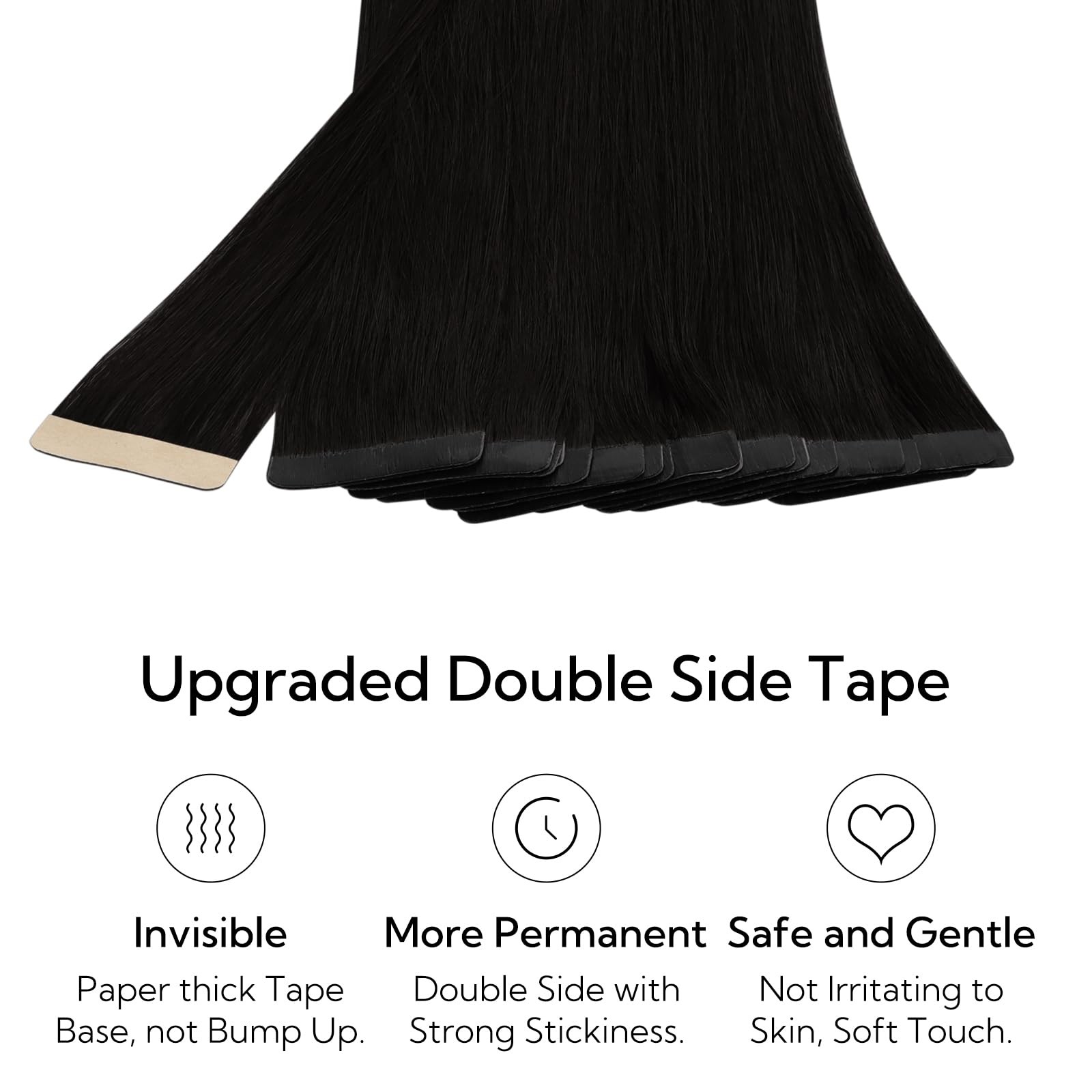 HOTBANANA 16&Prime; 20pc 50g Jet Black Real Remy Human Tape-in Hair Extensions