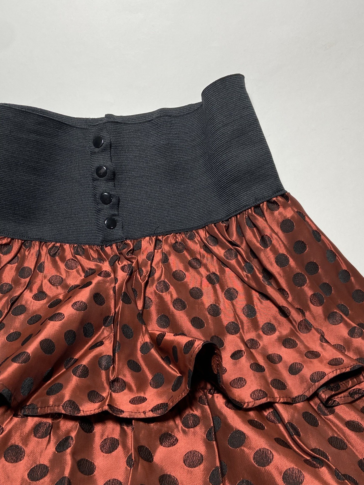 Vintage 80’s Betty & Sheila POLKA DOT METALLIC BRONZE tiered cute RUFFLE SKIRT