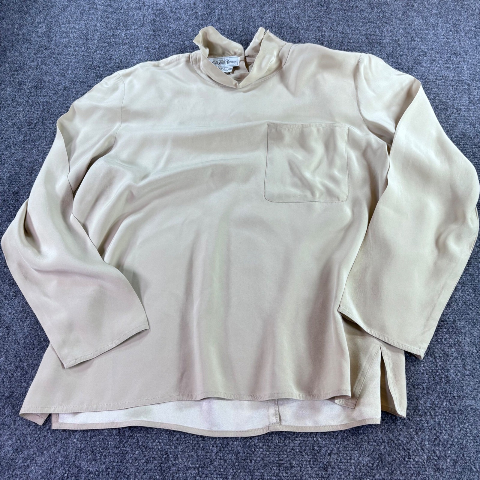 Vintage Saks Fifth Avenue Silk Blouse Womens 14 Beige Mock Neck Vintage NWT