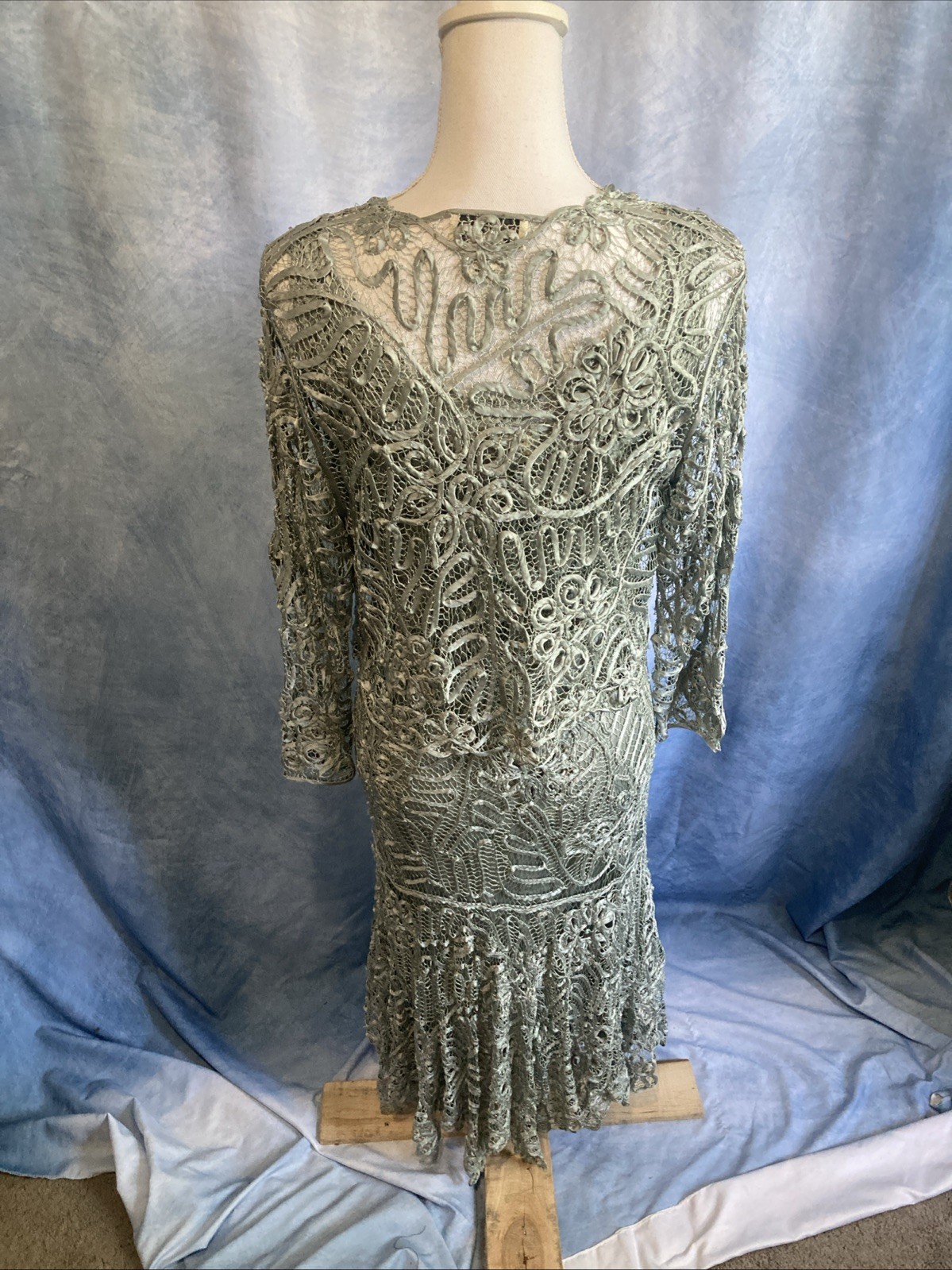 Vtg 90s Soulmates 100% Silk Crochet Lace 3pc Dress Set L Fits XS S Y2K Mermaid