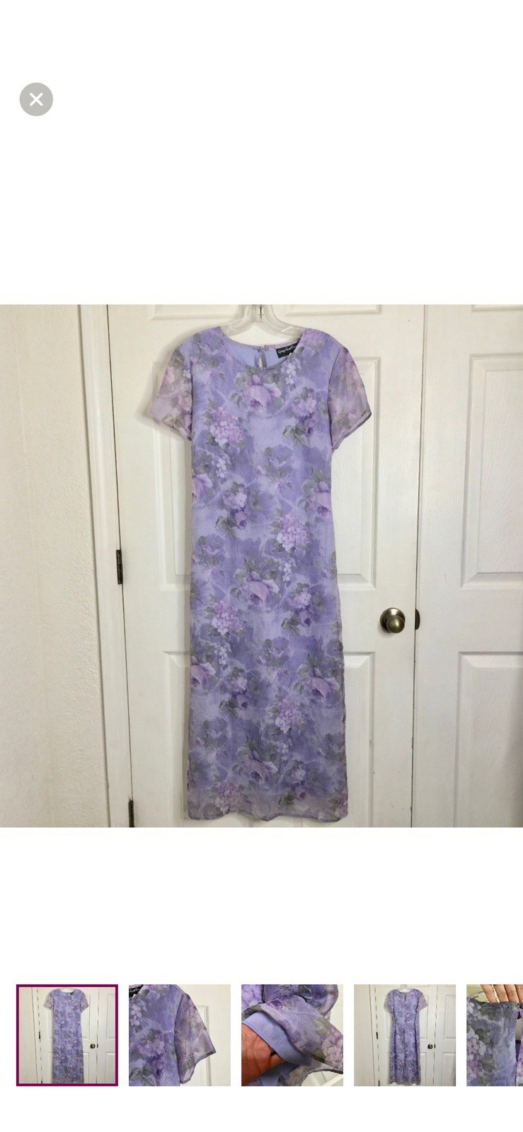 Vintage Giorgio Sant Angelo Dress Sz 12 Purple Lavender Floral Lined Back Modest