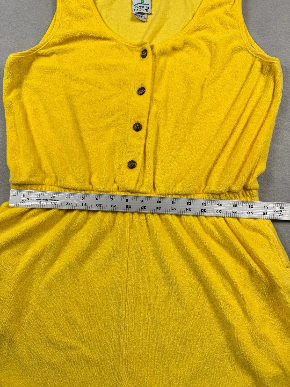Vtg Sears Women’s Yellow Terry Cloth Romper Tropical Escape Beach 80’s One Piece