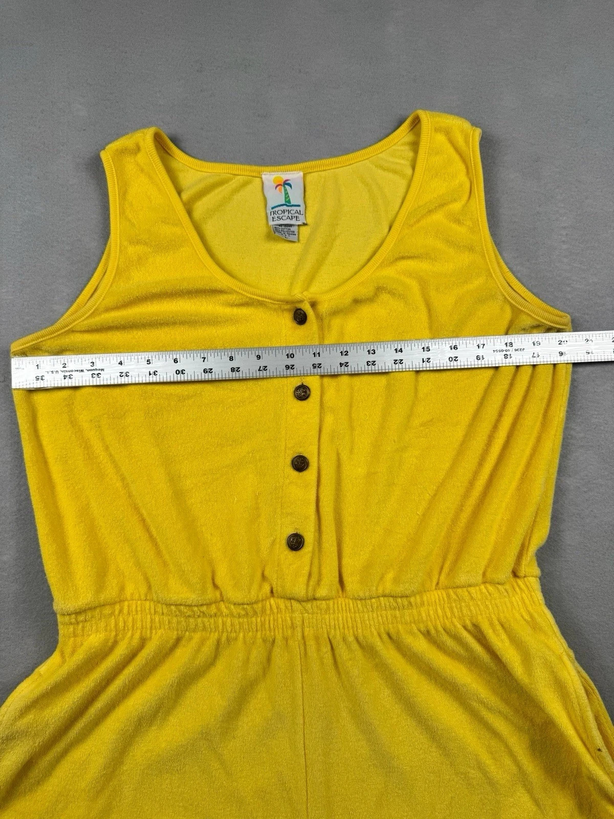 Vtg Sears Women’s Yellow Terry Cloth Romper Tropical Escape Beach 80’s One Piece