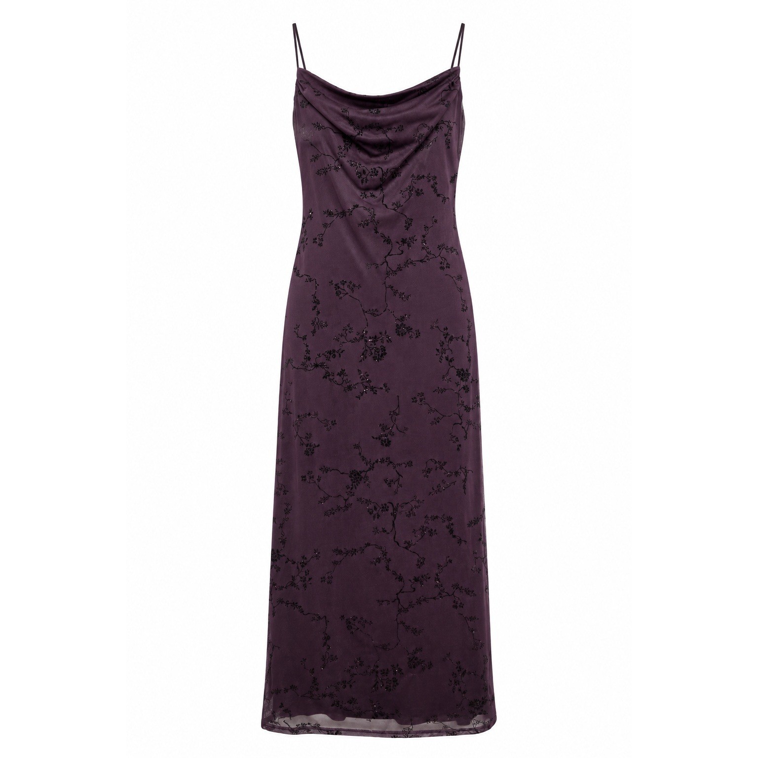 Vintage Y2K Whimsigoth Fairy Grunge Purple Glitter Mesh Cowl Neck Maxi Dress