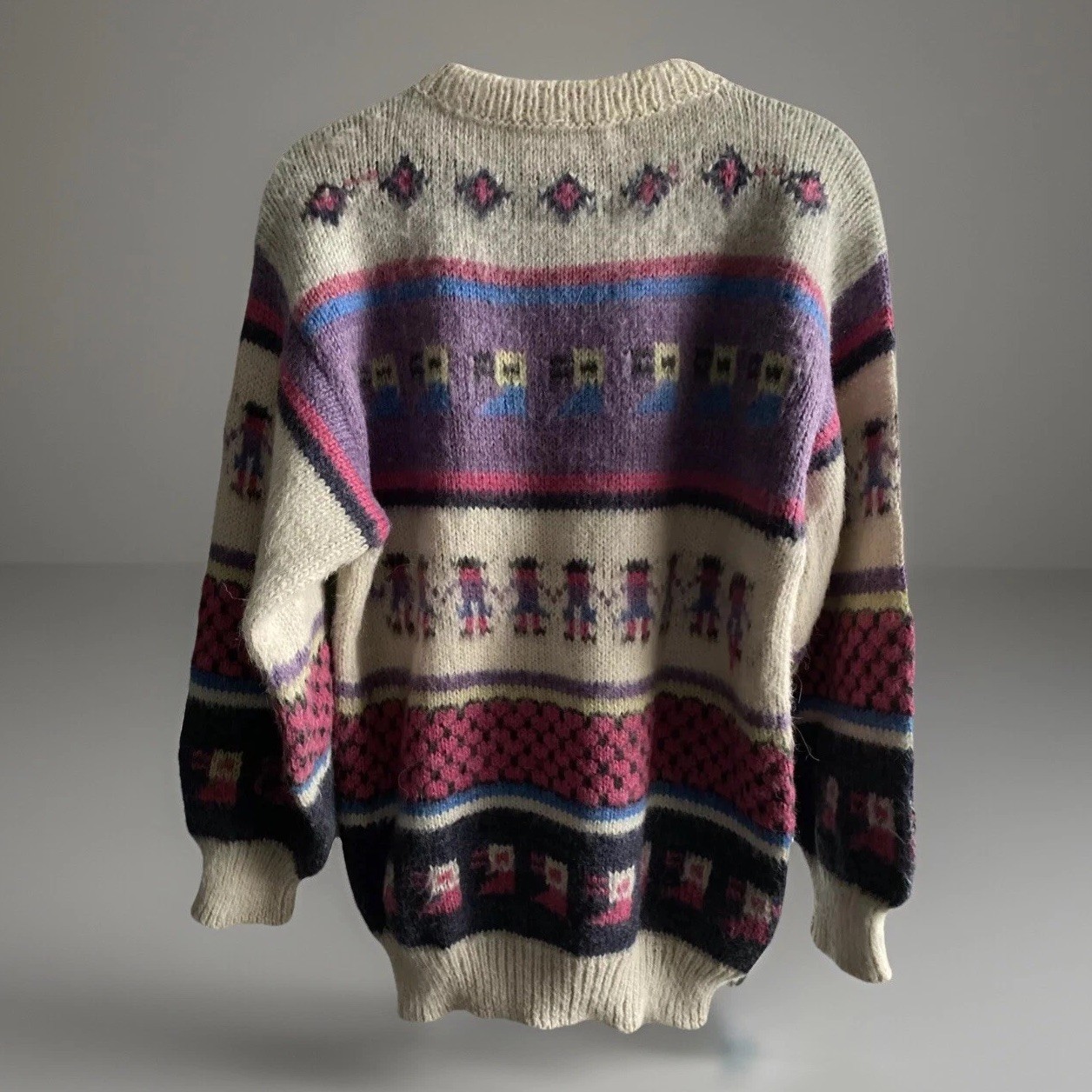 VTG Peruvian Alpaca Folk Hand Knitted Sweater Llama Peru Large Adult Unisex