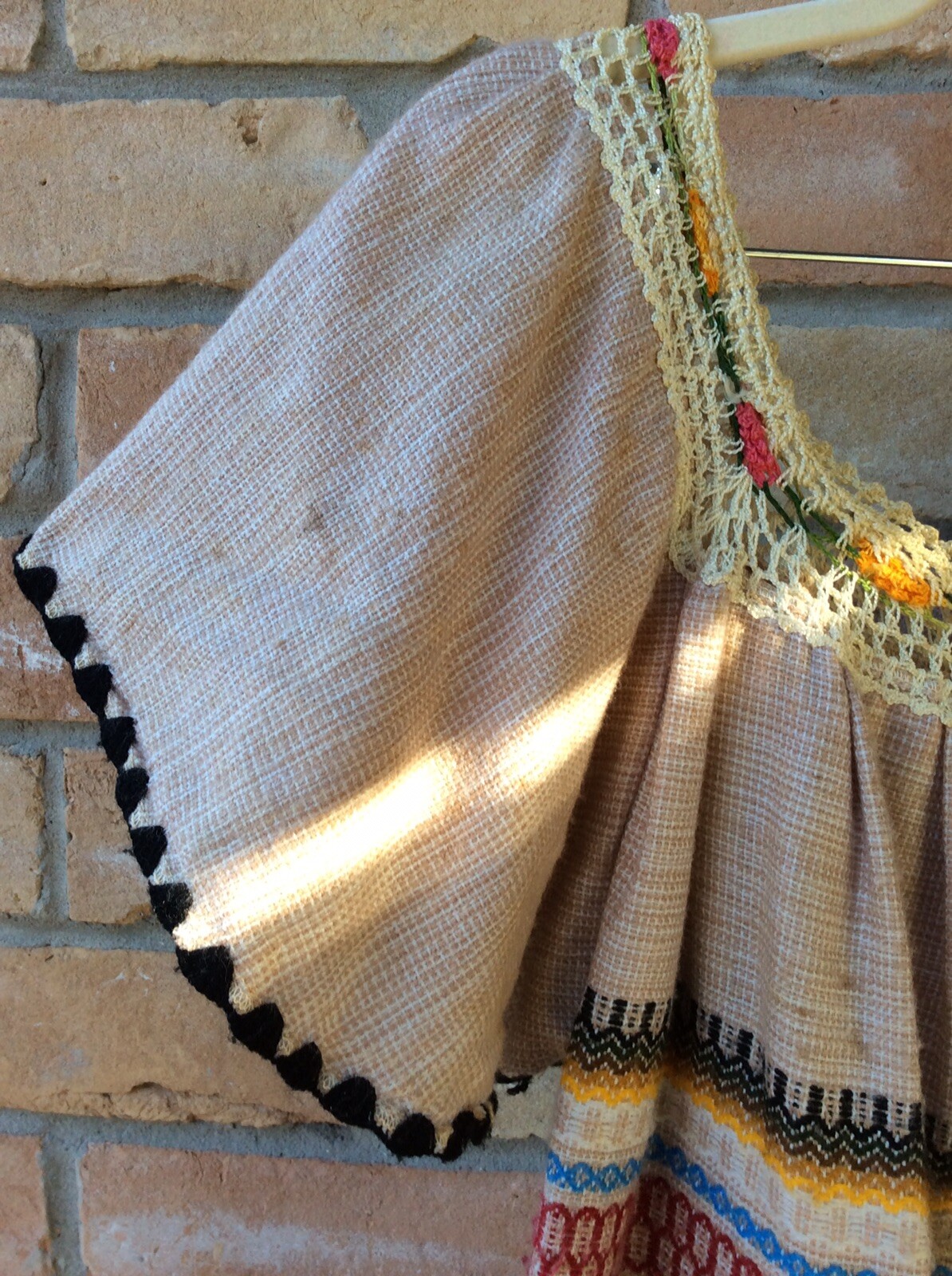VTG Multicolor Embroidered Mexican Blanket Midi Dress Art 46&Prime;B 49&Prime;H 50&Prime;L FLAWS