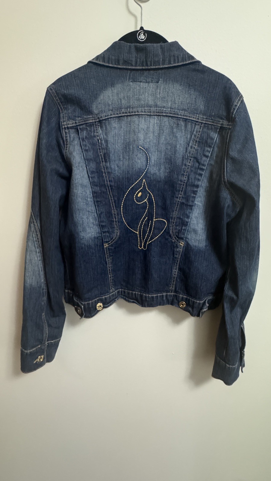 Vintage Y2K Baby Phat Women&rsquo;s Blue Jean Jacket Gold Embroidered Cat Logo Size M