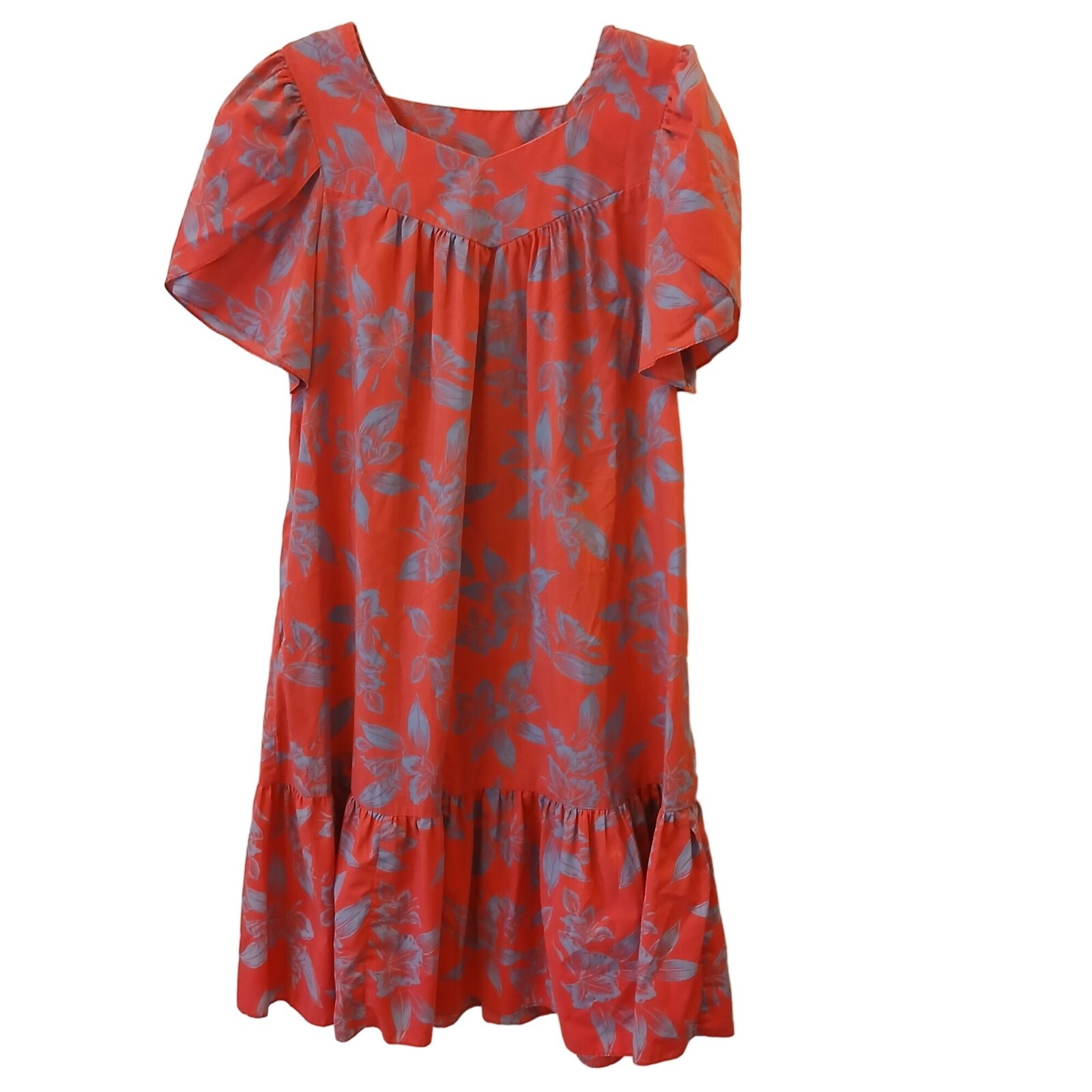 VTG 3XL Red & Blue Floral Hawaiian House Dress MouMou Lounge Cotton #I-10