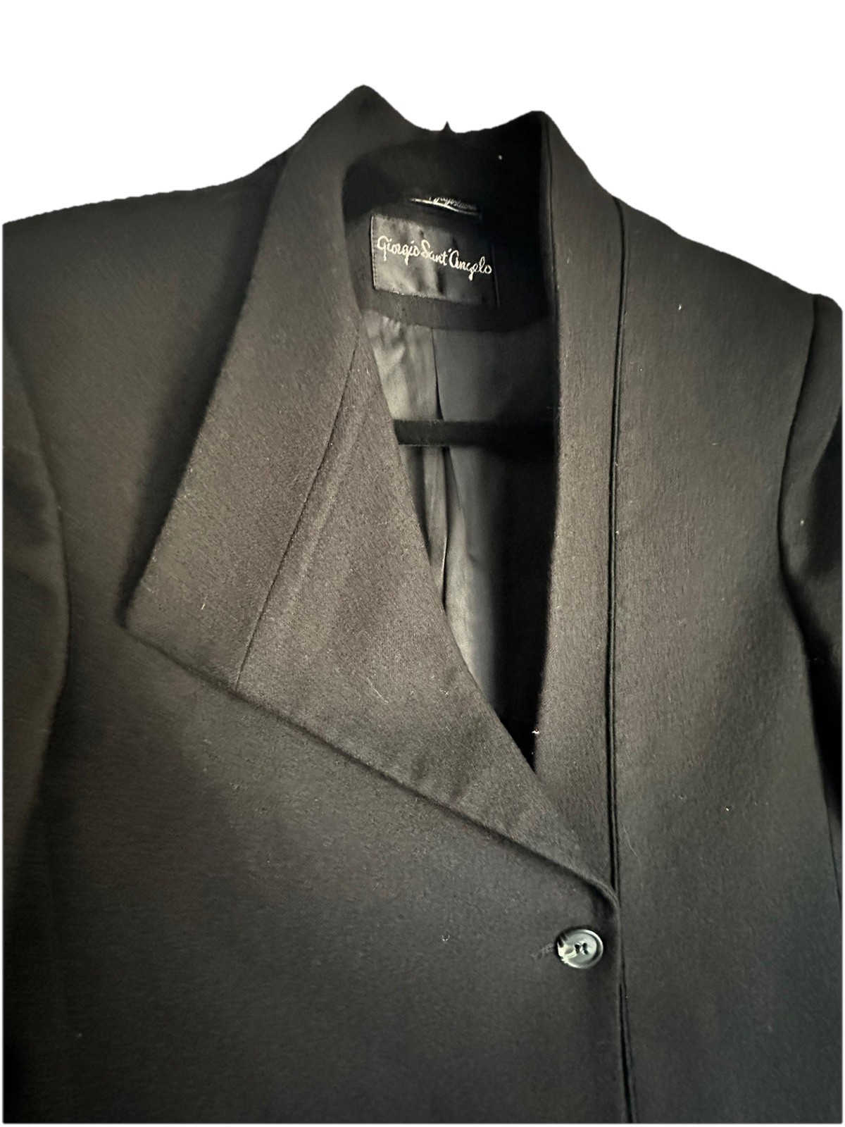 GIORGIO SANT ANGELO Vintage Cropped Black Wool Asymmetrical Lapel Blazer Sz M