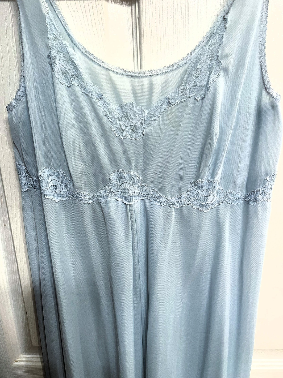 Vintage Nylon Nightgown Baby Blue Embroidery Lace Accent Size 44 Sissy