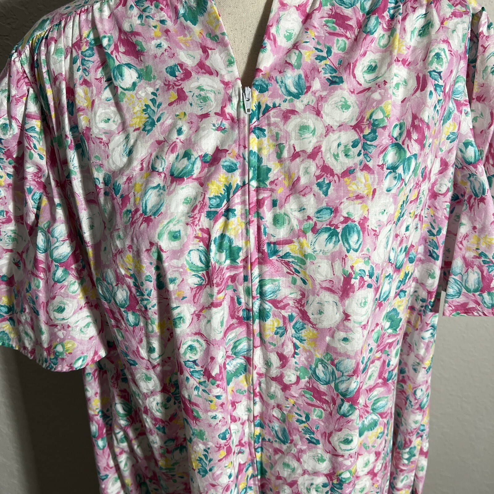 Vintage David Brown California Half Zip House Coat Mumu Dress Sz Medium Floral