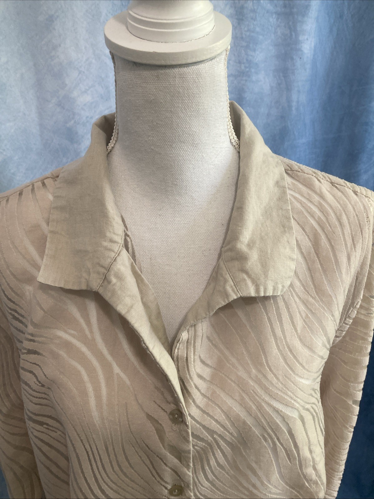 Vtg Y2K Sheer Zebra Burnout Shirt Blouse Beige Tan Tunic Plus Size 2X Unbranded