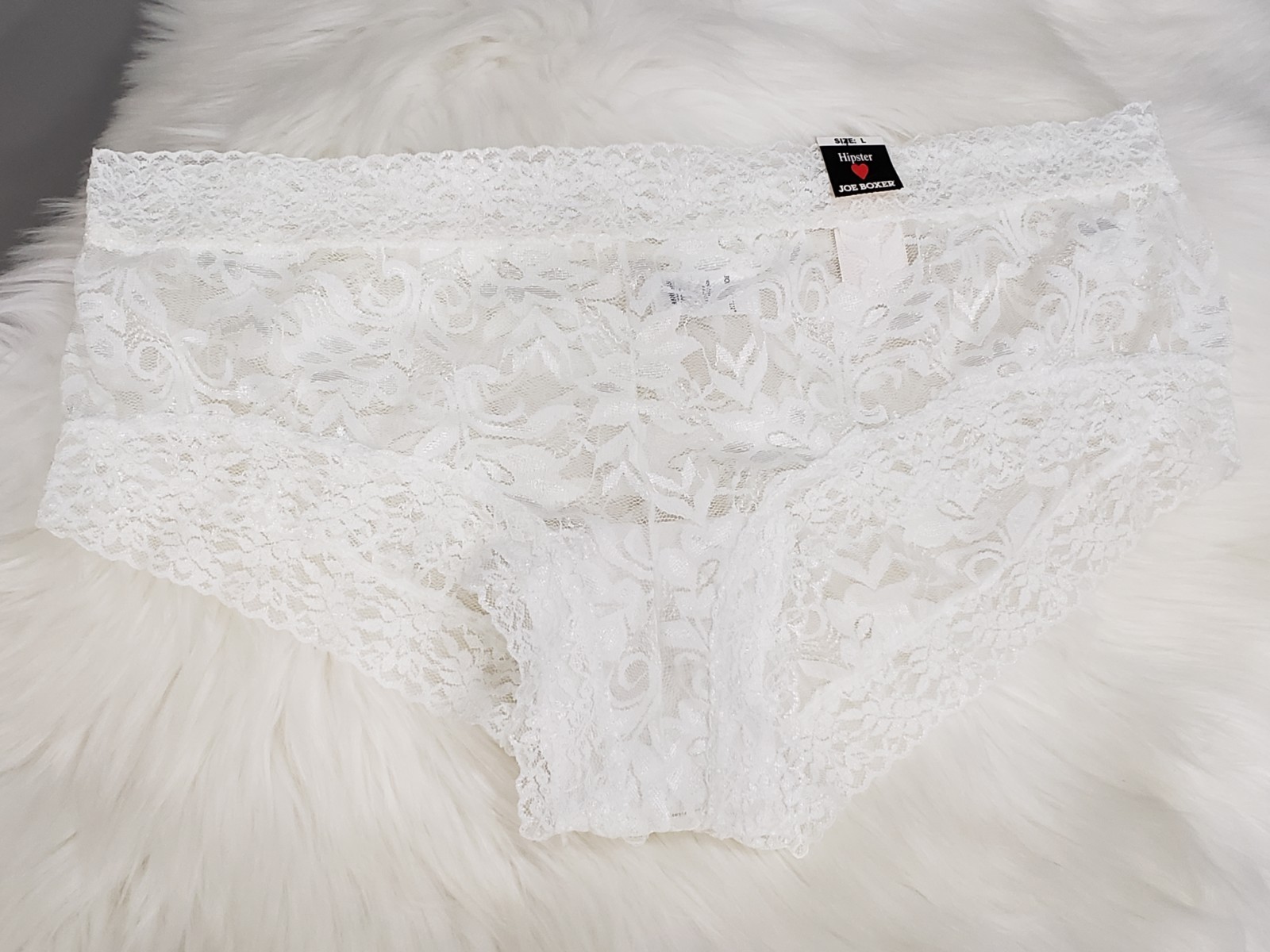 NEW Vintage y2k 90s Joe Boxer L Lace Hipster WHITE Bikini Panties Panty Sissy