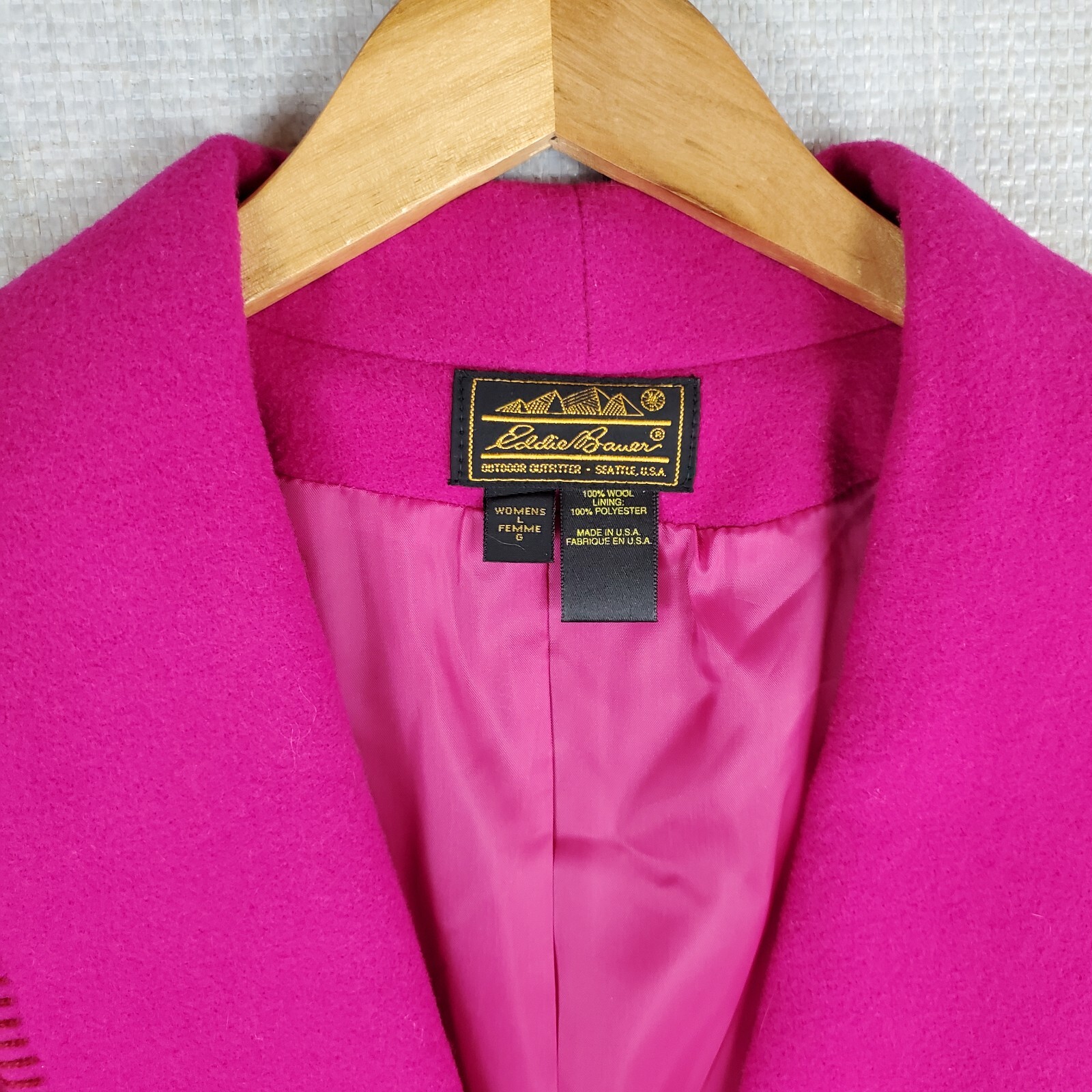 VTG EDDIE BAUER USA Size Large 100% Wool Womens Pink Shawl Barn Chore Coat