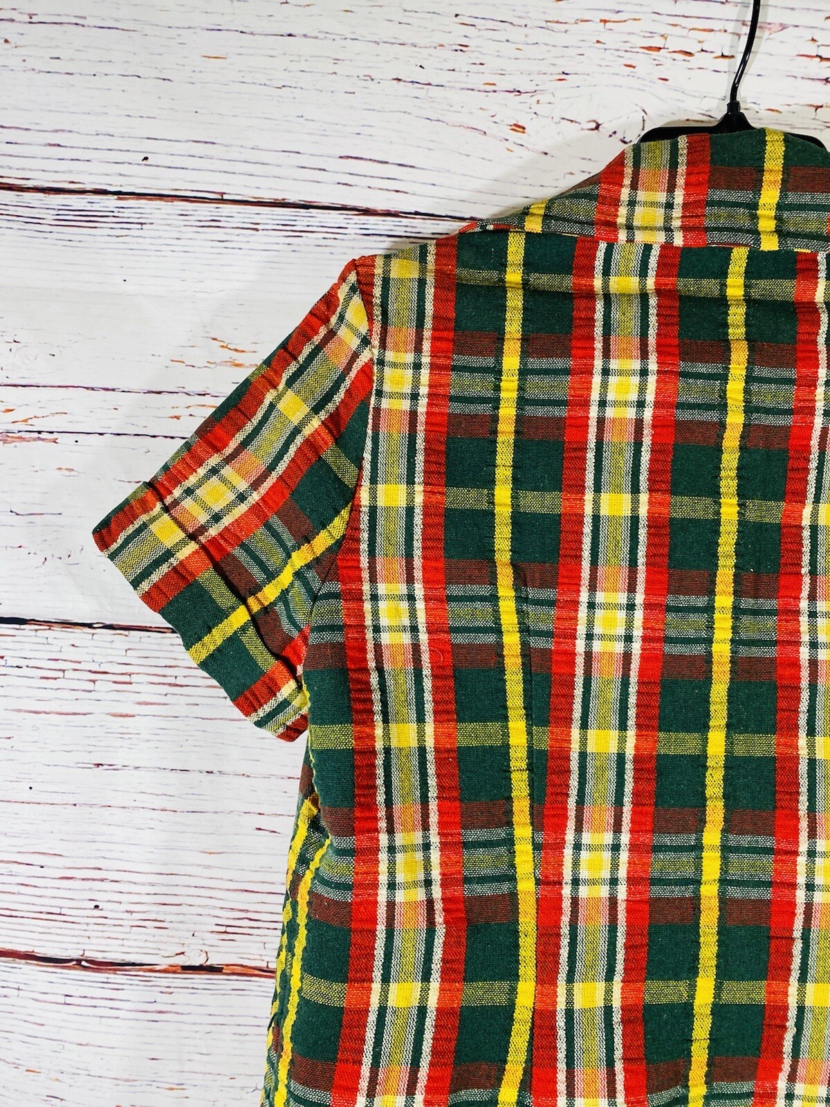 Vintage Plaid Jacket Skirt Set Handmade 1960s or 1970s Retro Green Red Yellow