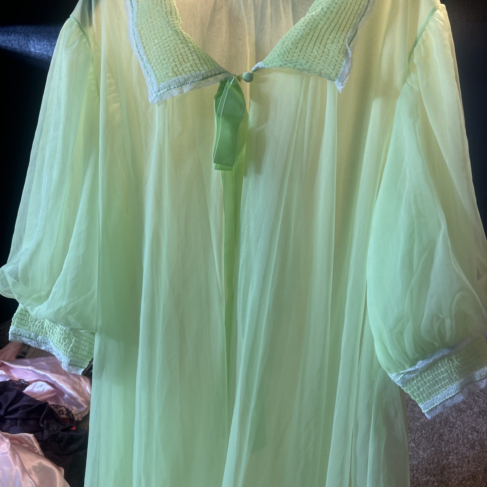 VTG Vassarette Munsingwear Yellow / Mint Sheer See Thru Sz MED
