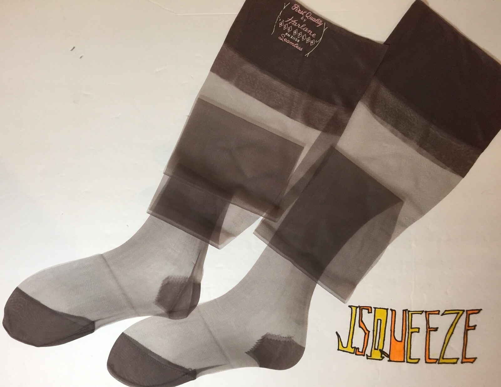 3 PAIRS HARLANE VINTAGE 15 DENIER SHEER GREY NYLON STOCKINGS 9” X 31” RHT 4” TOE