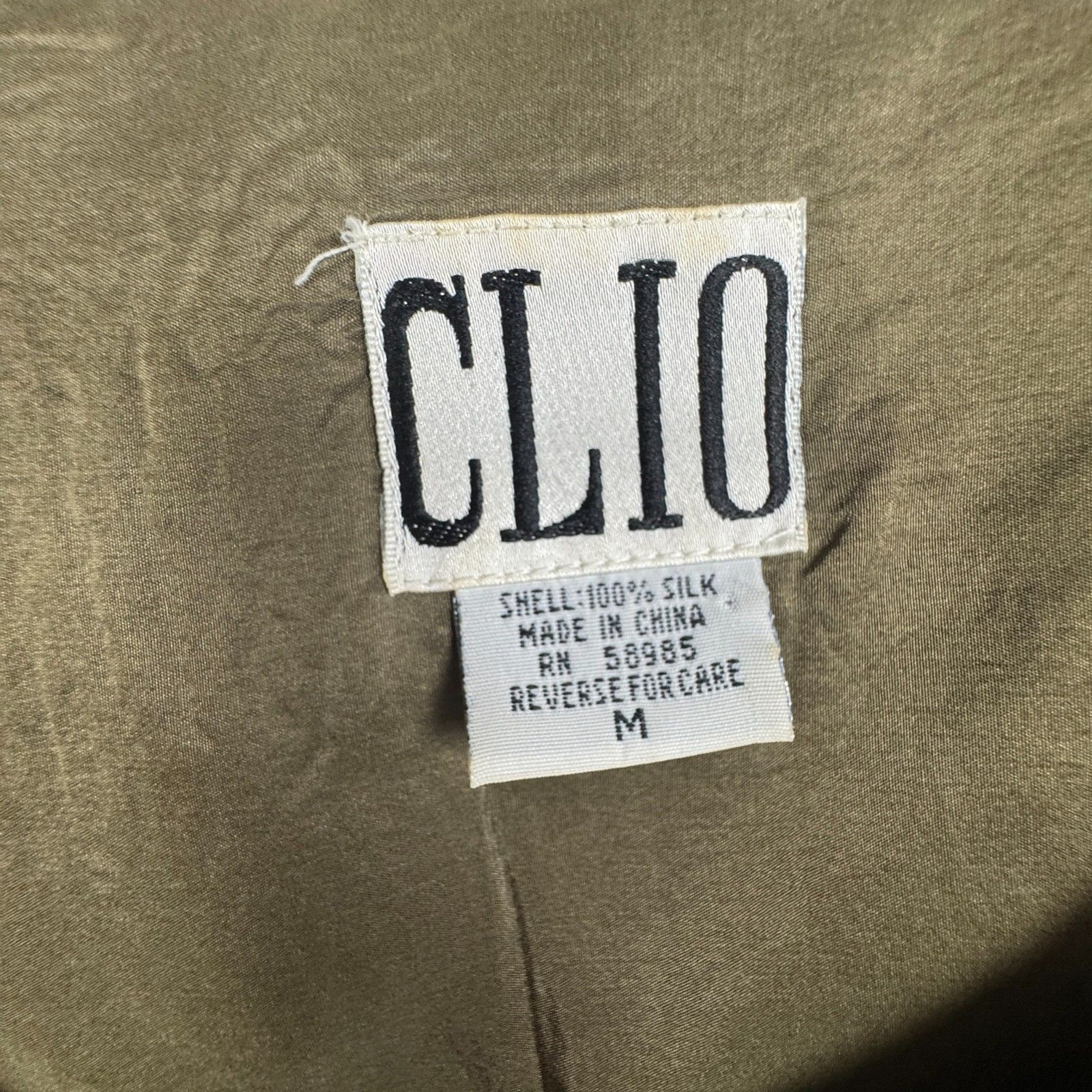 Vintage Clio Silk Button Down Tunic Sz M Olive Green Lagenlook