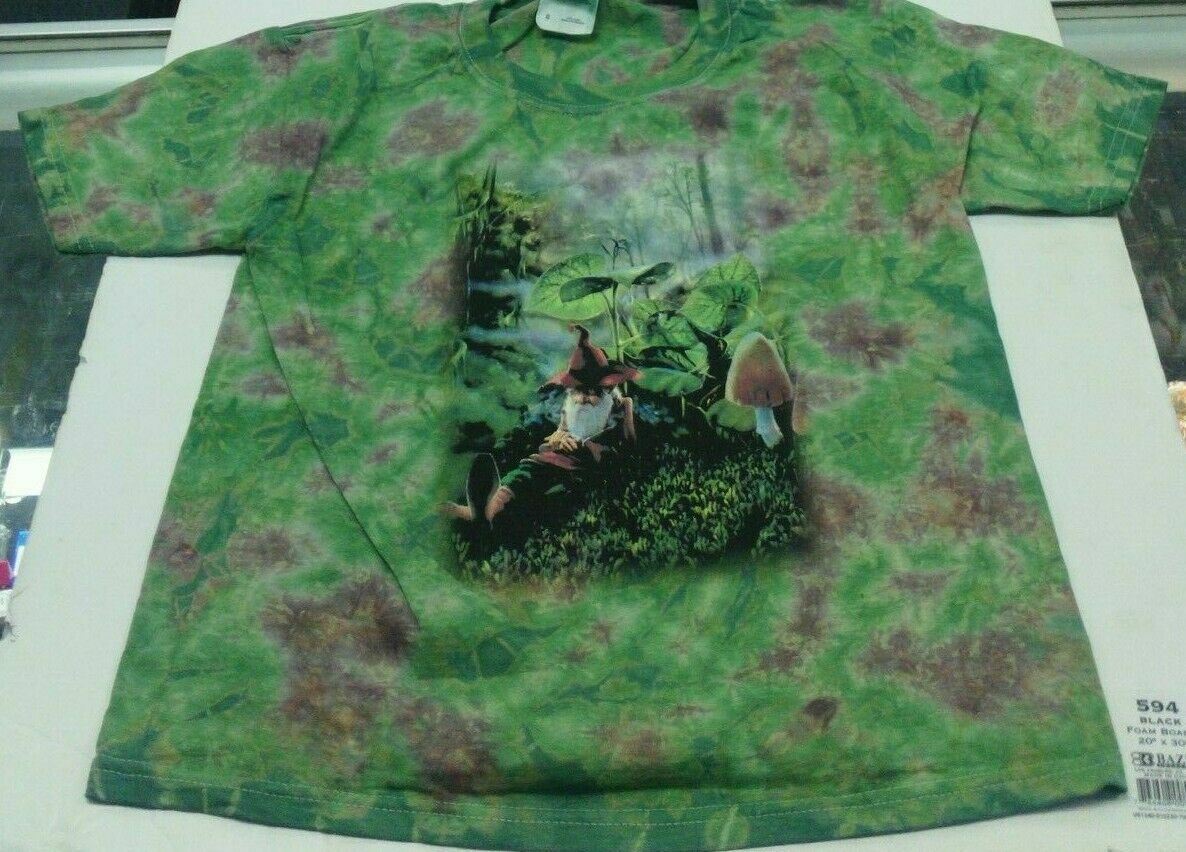 GNOME TYE DYE GRN BRWN SHORT SLEEVE SHIRT 100% COTTON CHILD KIDS UNISEX – SMALL