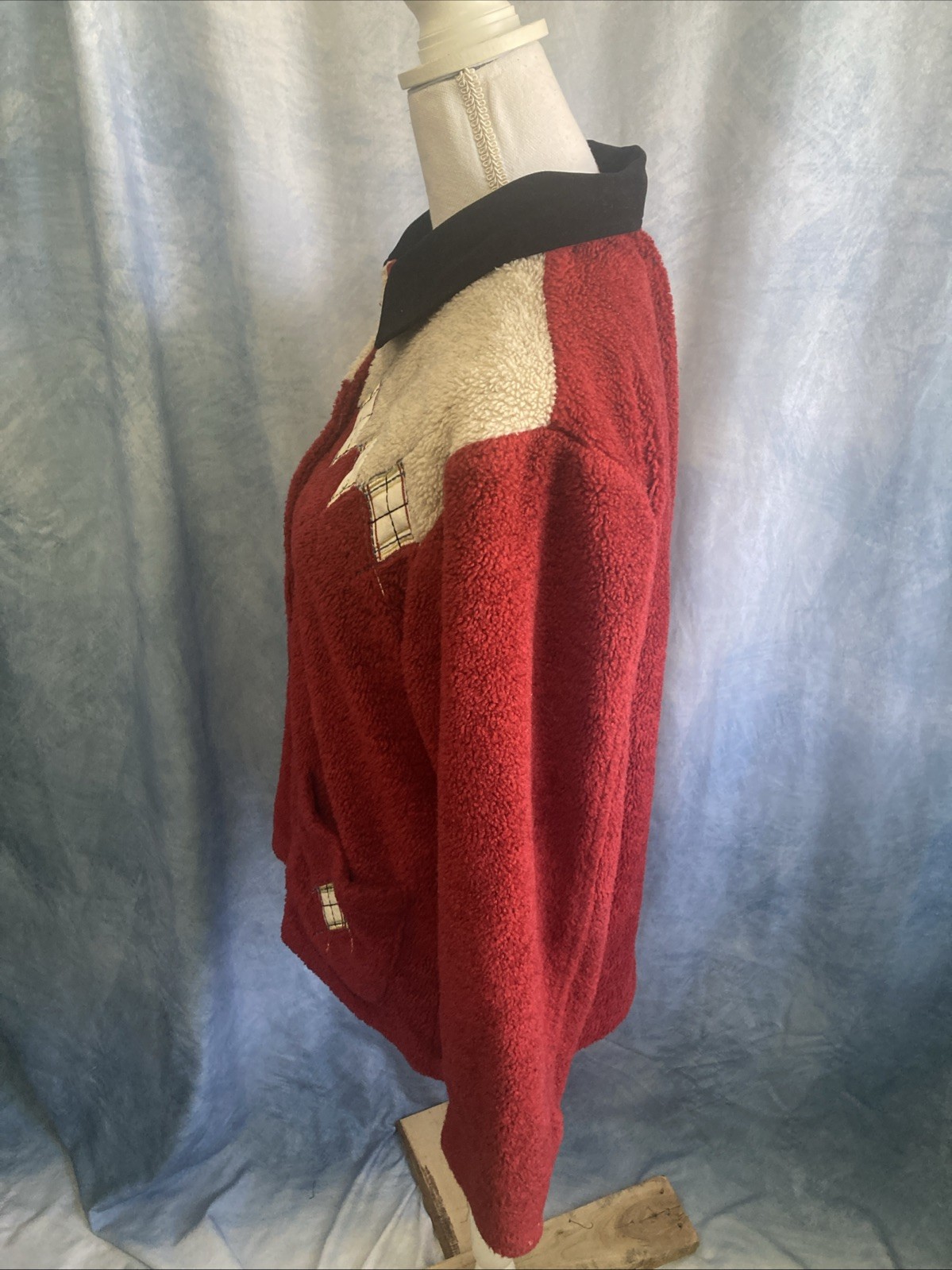 Vtg 1990s Teddi Red Argyle Fleece Jacket Women’s Small Button Up Cardigan GUC