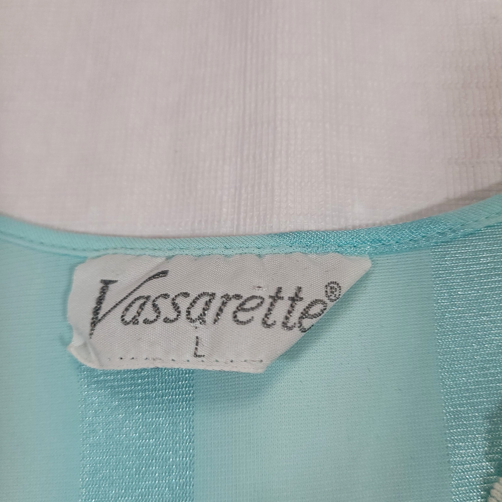 Vassarette Vtg Midi Satin Nightgown L Blue Monochrome Stripe Lace Cap Sleeve Fem