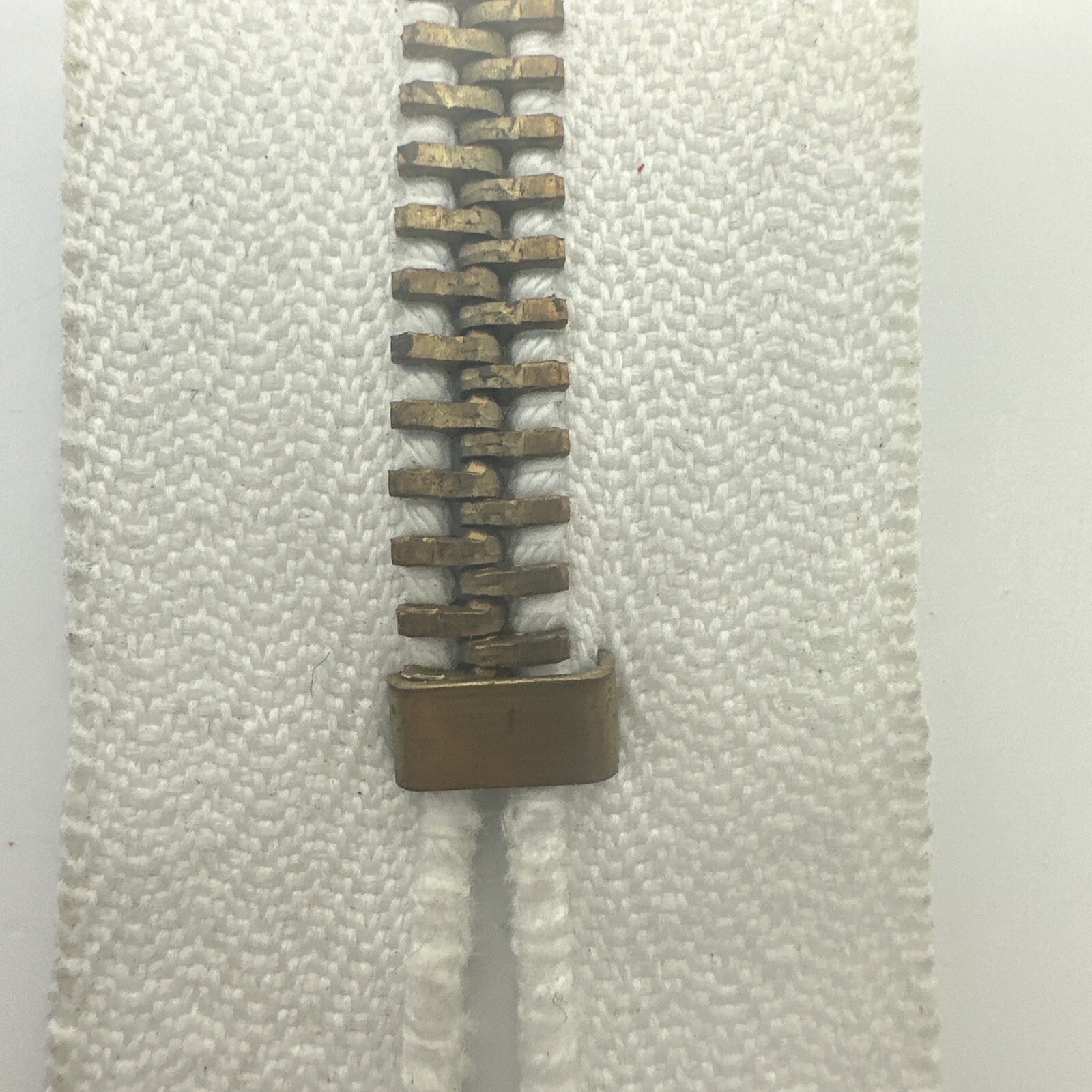 Vintage 7 Inch White Brass Metal Closed End Zipper NOS